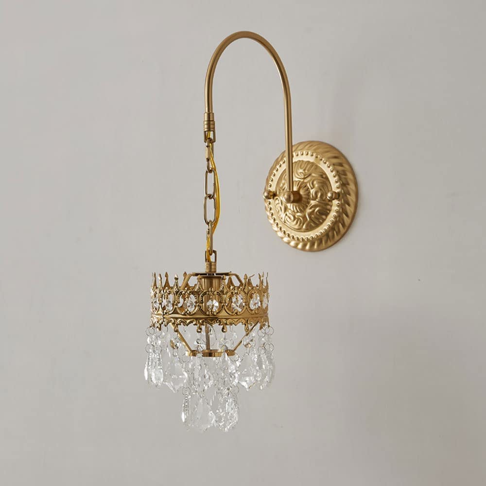 Elegant Crystal Brass Wall Sconce Lighting - European Style Wall Lamp for Living Room, Bedroom & Dining Room Decor | Indoor Wall Mounted Light Fixture for Bedside & Home Ambiance