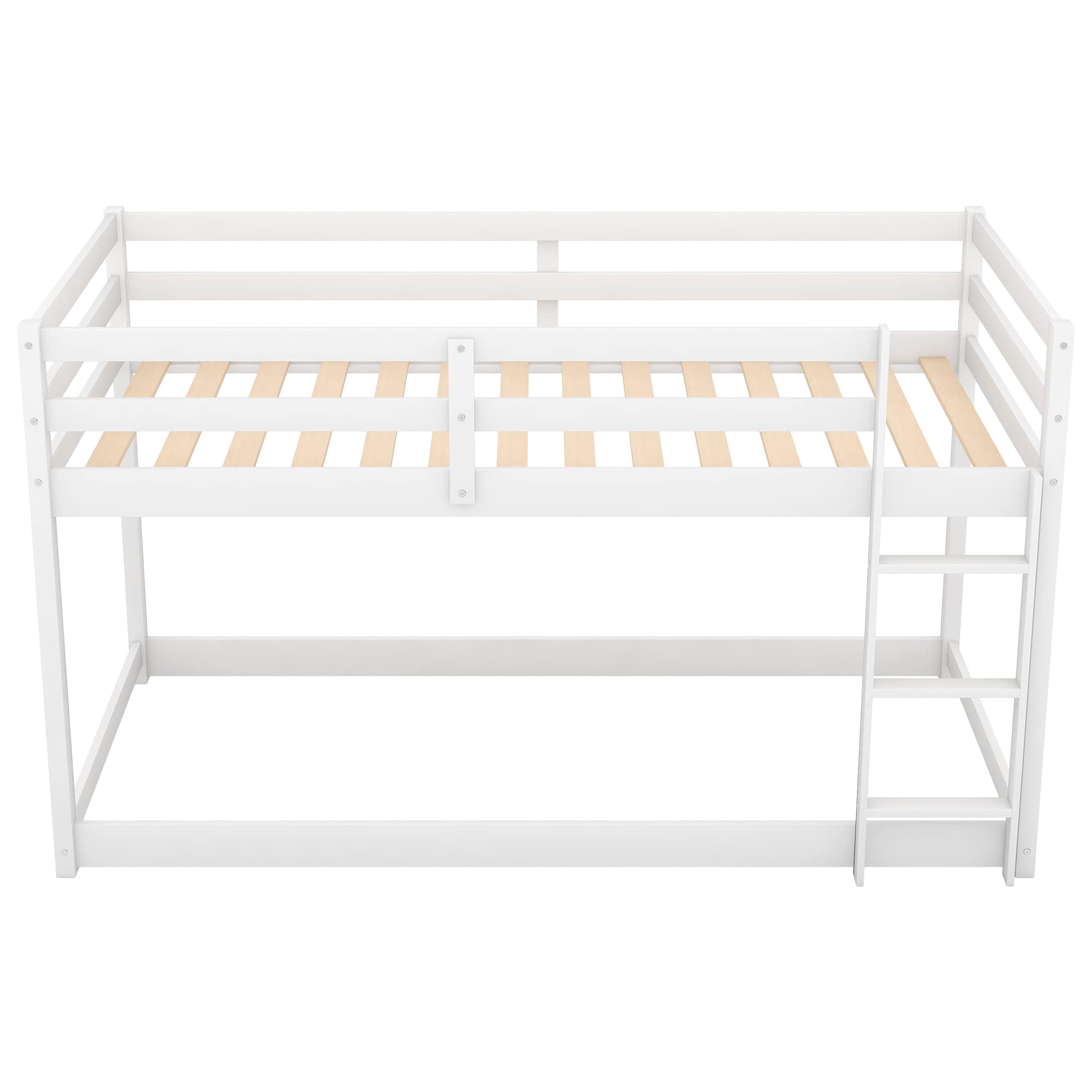 Twin Over Twin Bunk Bed with Ladder & Safety Guardrails - Solid Pinewood Bed Frame for Kids - Space Saving Low Floor Bunk Bed for Boys & Girls Bedroom - No Box Spring Needed - Perfect for Small Rooms & Shared Kids Spaces (White)