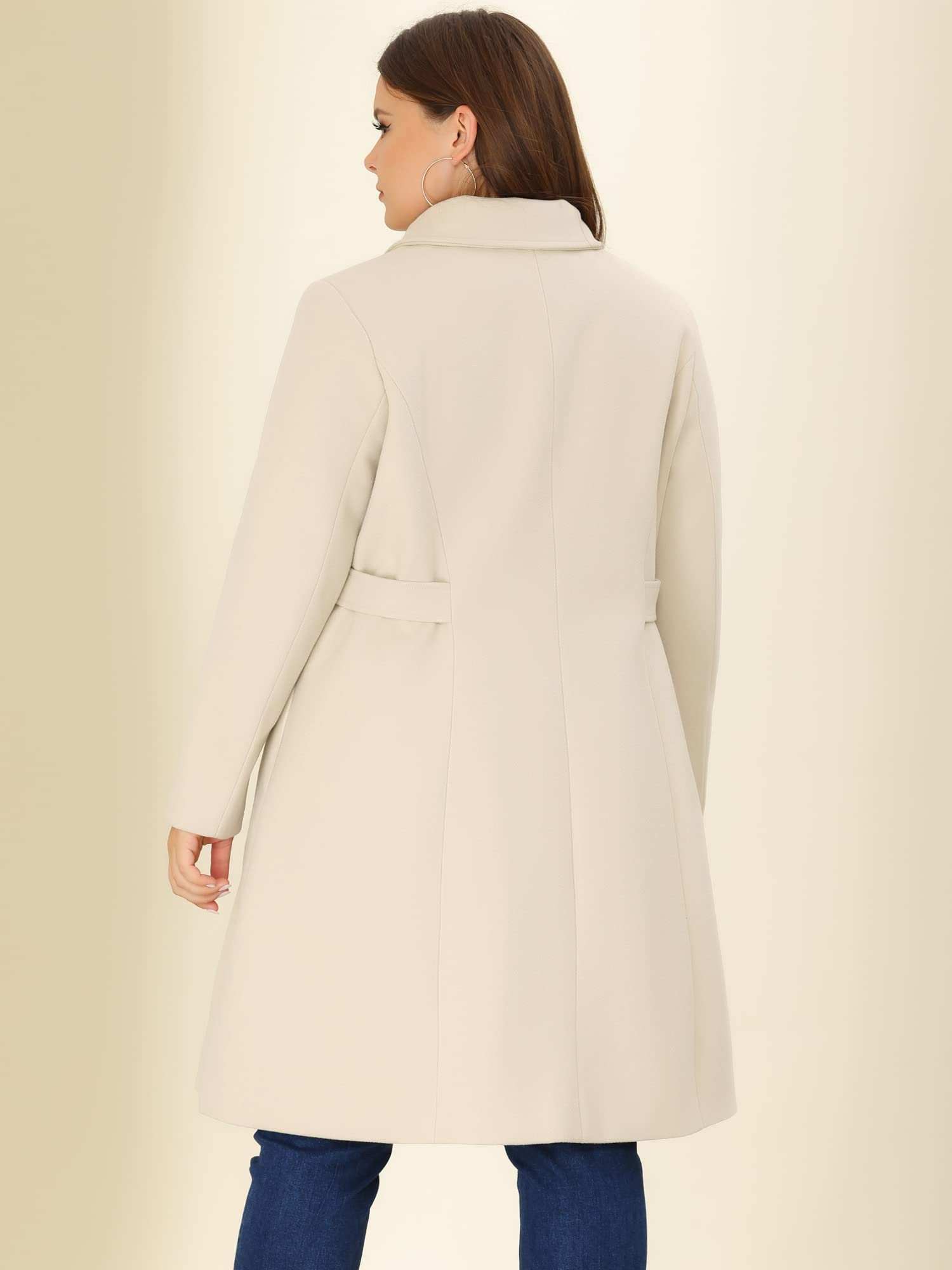 Agnes Orinda Women's Plus Size Single Breasted Belted Winter Long Coat - Warm Wool Blend Trench Coat for Cold Weather, Office Wear & Holiday Outfits
