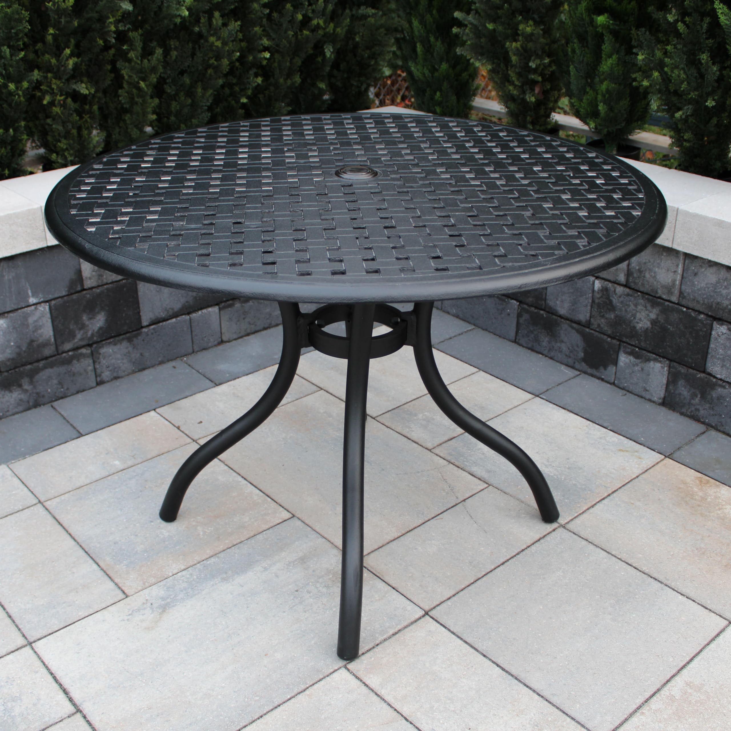 Modern 42-inch Round Outdoor Dining Table - Black Aluminum Mesh Patio Table by Oakland Living | Perfect for Backyard, Garden, Poolside & Restaurant Outdoor Seating