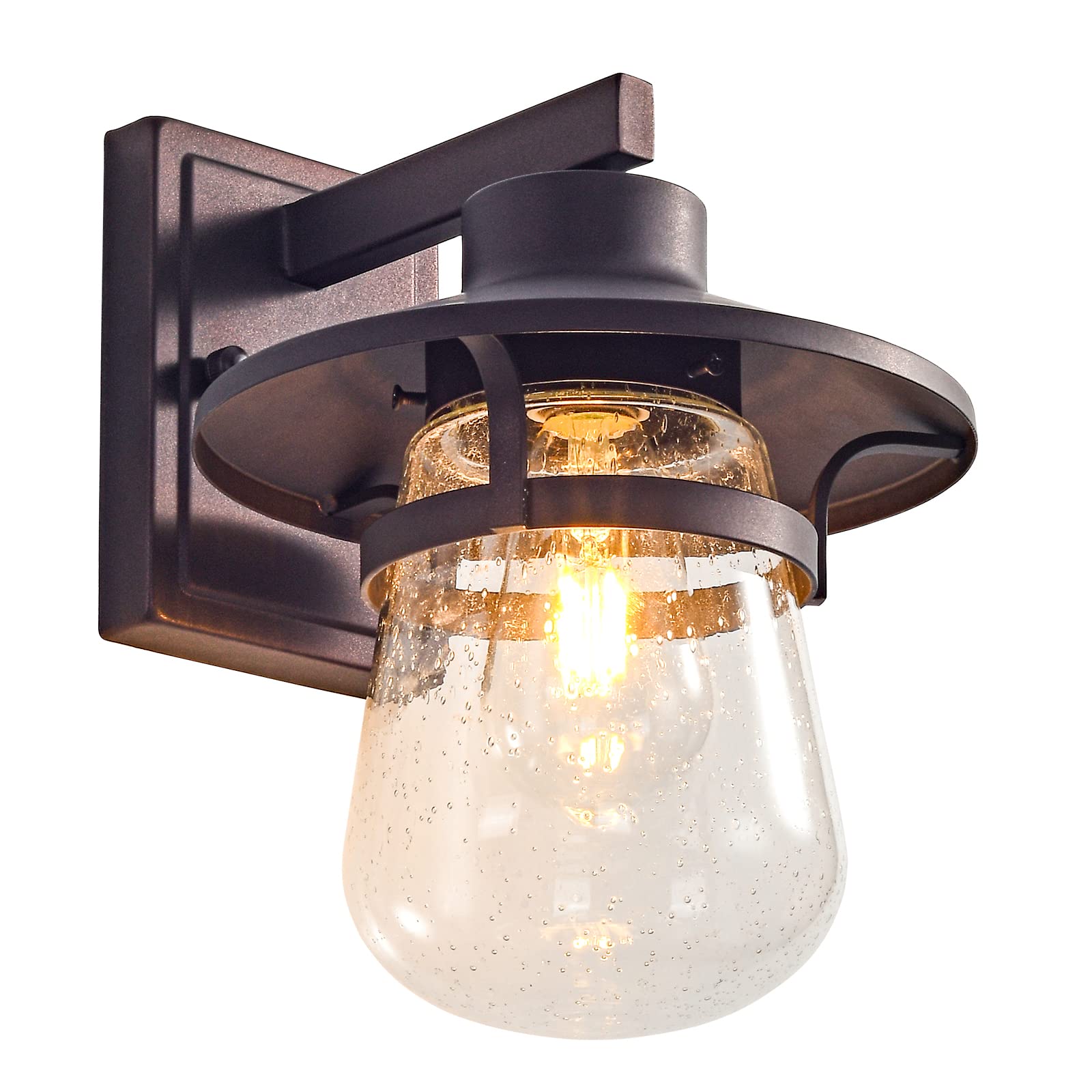 Waterproof Outdoor Wall Lights for House Exterior - Rust-Resistant Brown Porch Lighting with Seeded Glass Shade | Perfect for Patio, Garden, and Front Door Entryway