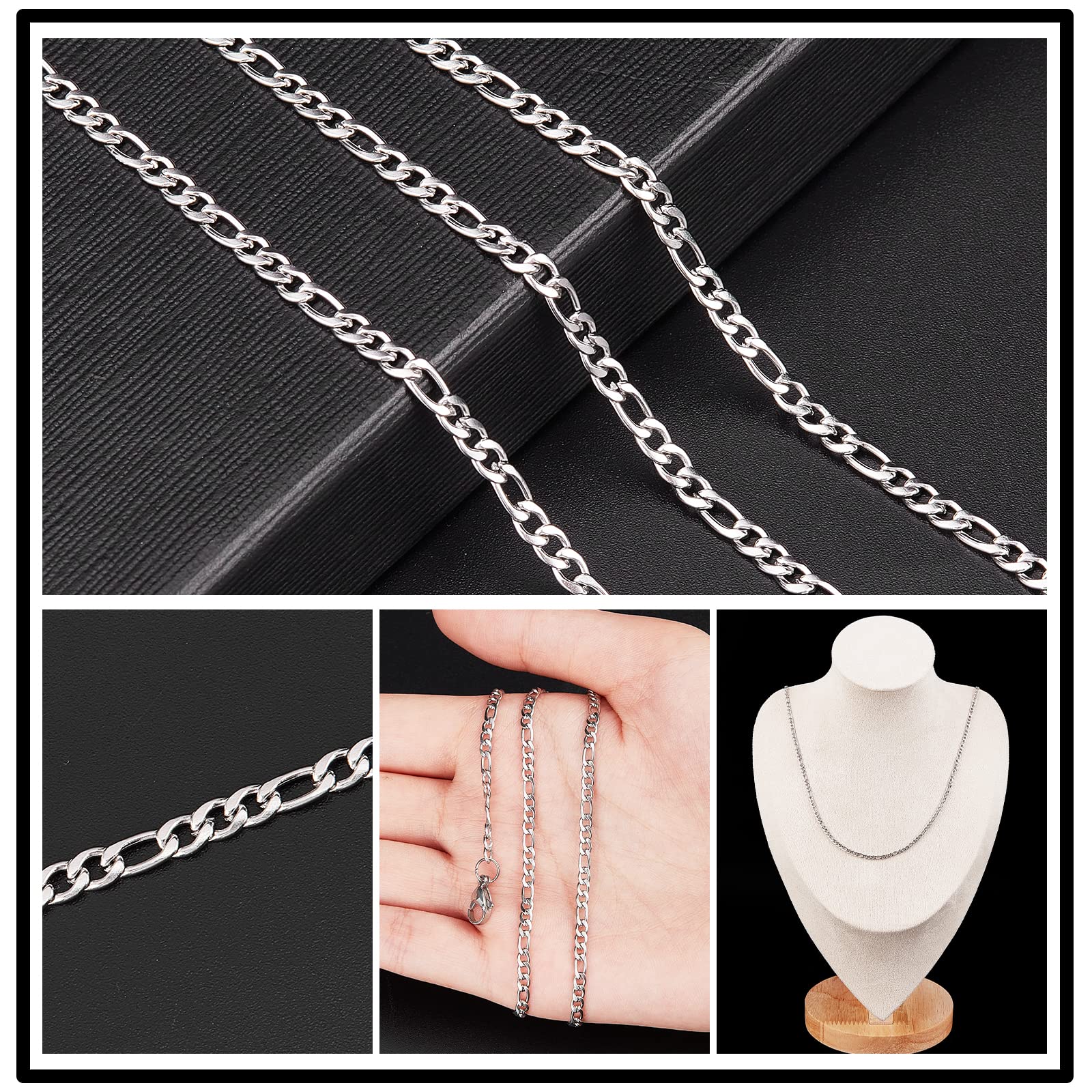 SunnyClue DIY 10M 32.8 Feet 3MM Silver Figaro Chain Roll - Silver Plated Stainless Steel Cable Link Chain Bulk for Jewelry Making, Necklaces, Bracelets, Crafting Supplies - Perfect for DIY Gifts, Fashion Accessories & Home Decor