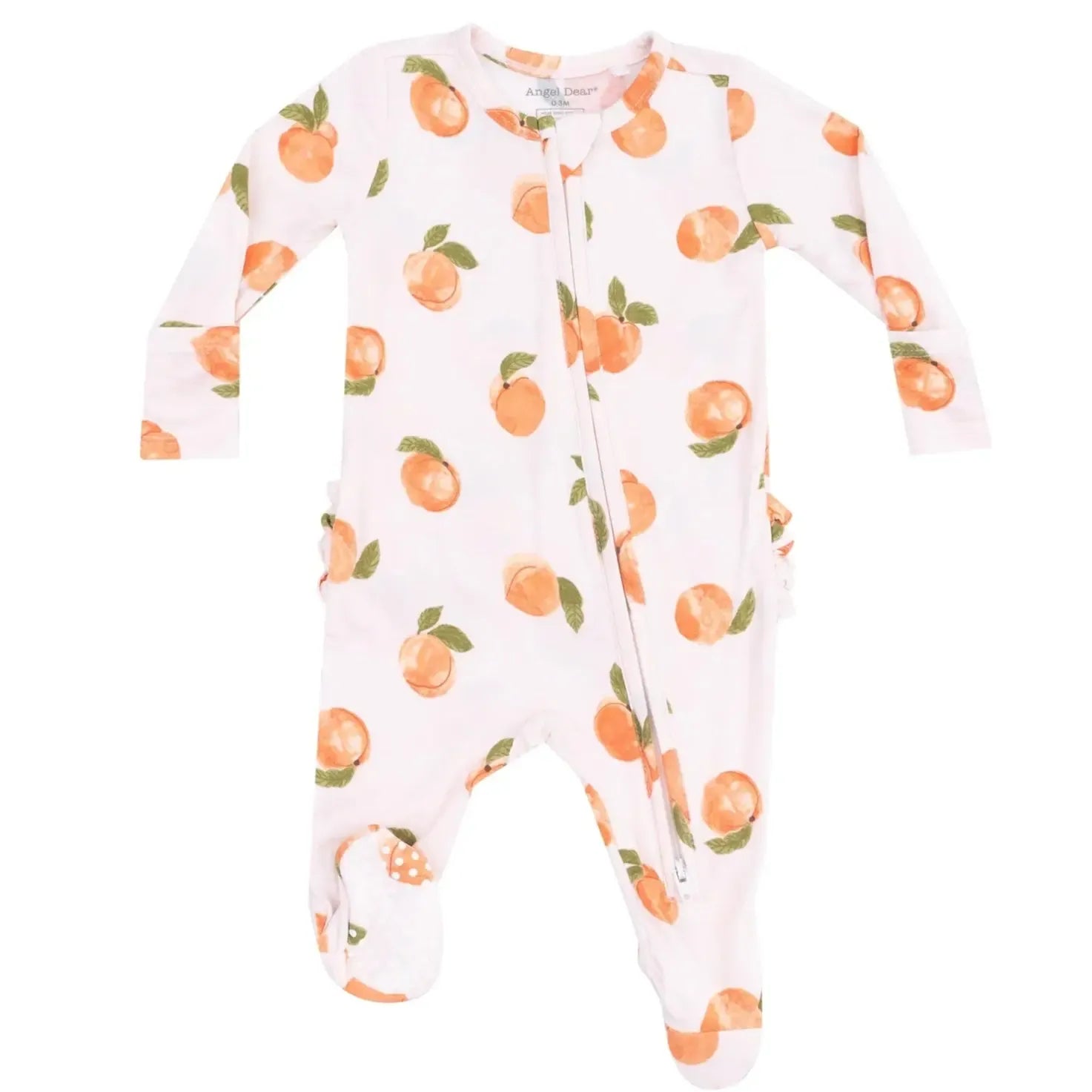Angel Dear Two-Way Zipper Ruffle Back Footie - Soft Baby Romper with Watercolor Peach Print | Perfect for Newborns, Infants & Toddlers | Ideal for Playtime, Sleepwear & Photo Shoots
