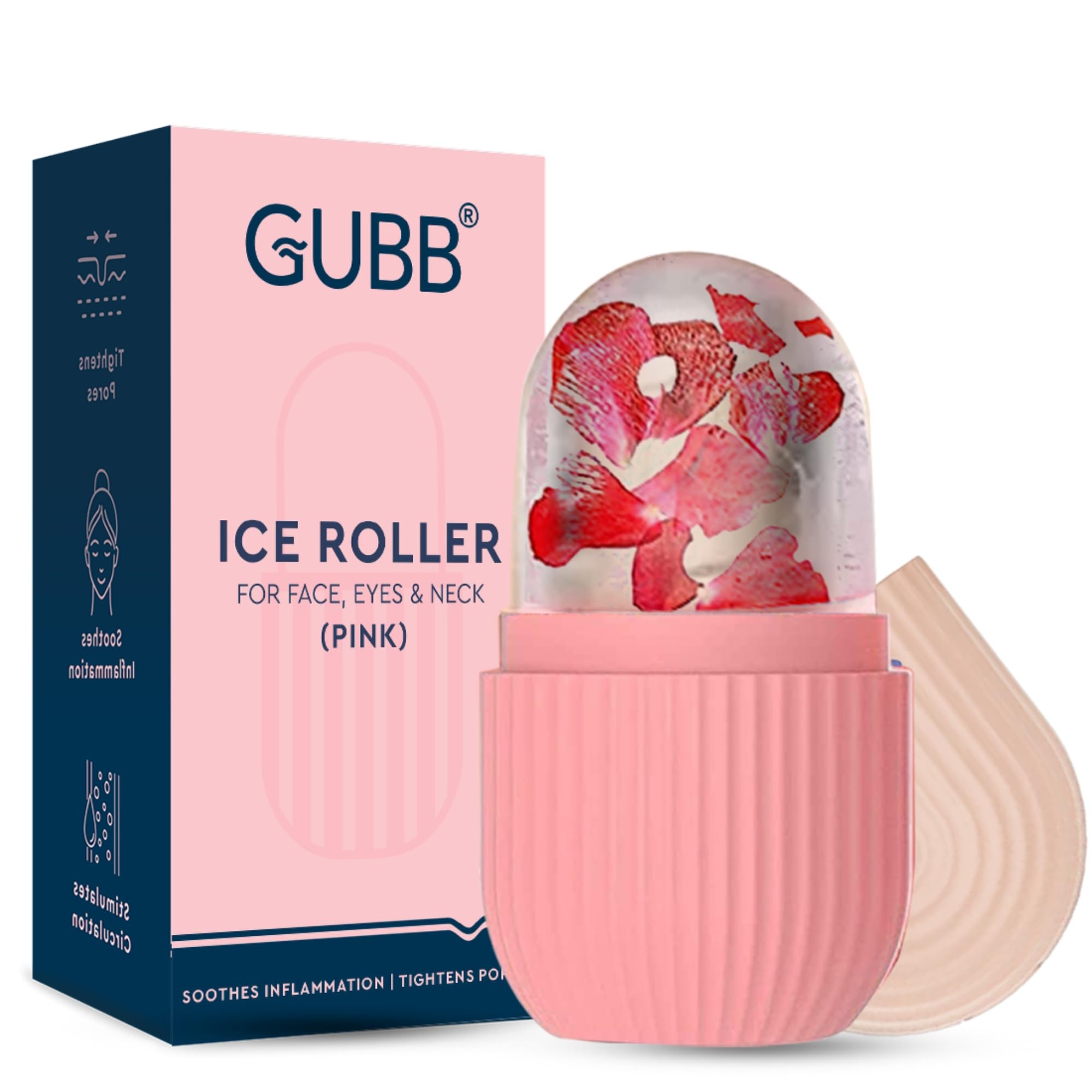 GUBB Ice Roller for Face, Eyes & Neck - Reusable Silicone Facial Massager for Skin Tightening & Glow | Reduce Puffiness & Dark Circles | Perfect for Morning Routine & Post-Workout Recovery (Pink)