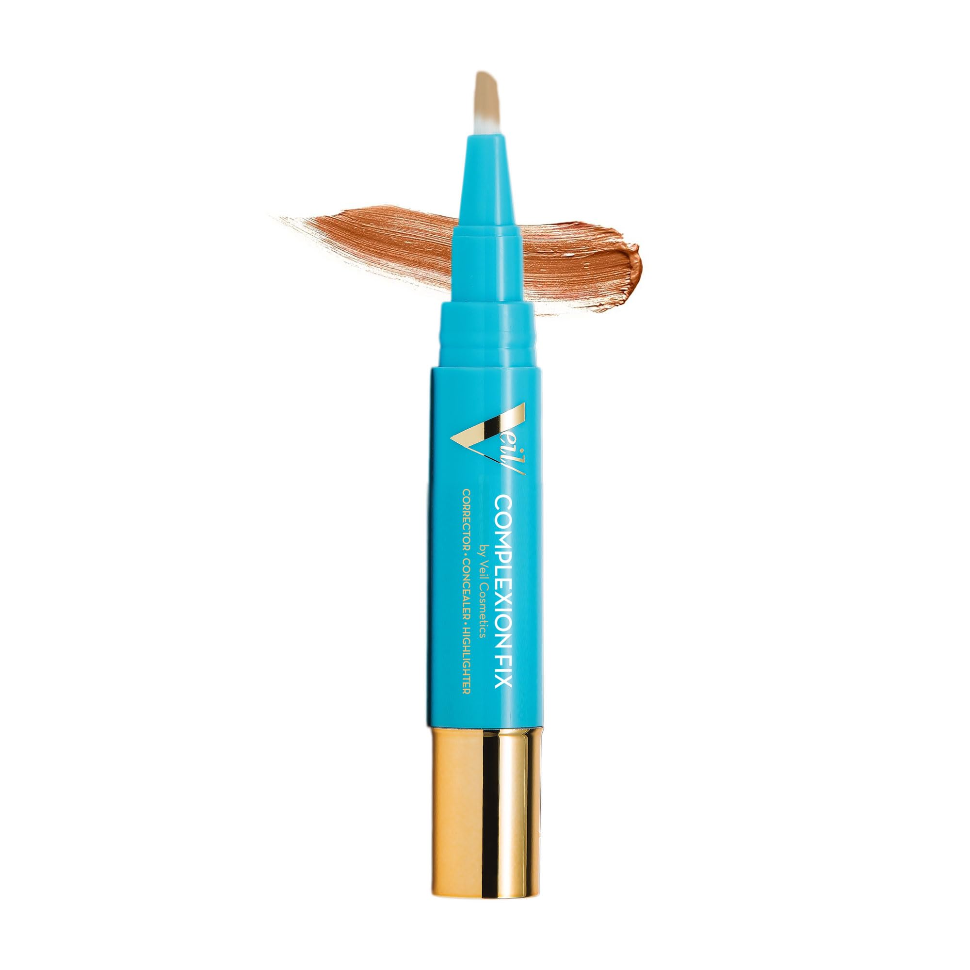 Veil Cosmetics Complexion Fix Concealer - Liquid Under Eye Concealer for Dark Circles, Highlight & Contour - Vegan Anti-Aging Makeup Pen - Hydrating Lightweight Formula (5G Deep Gold) | Perfect for Daily Coverage, Night Out Makeup & Professional Contouring
