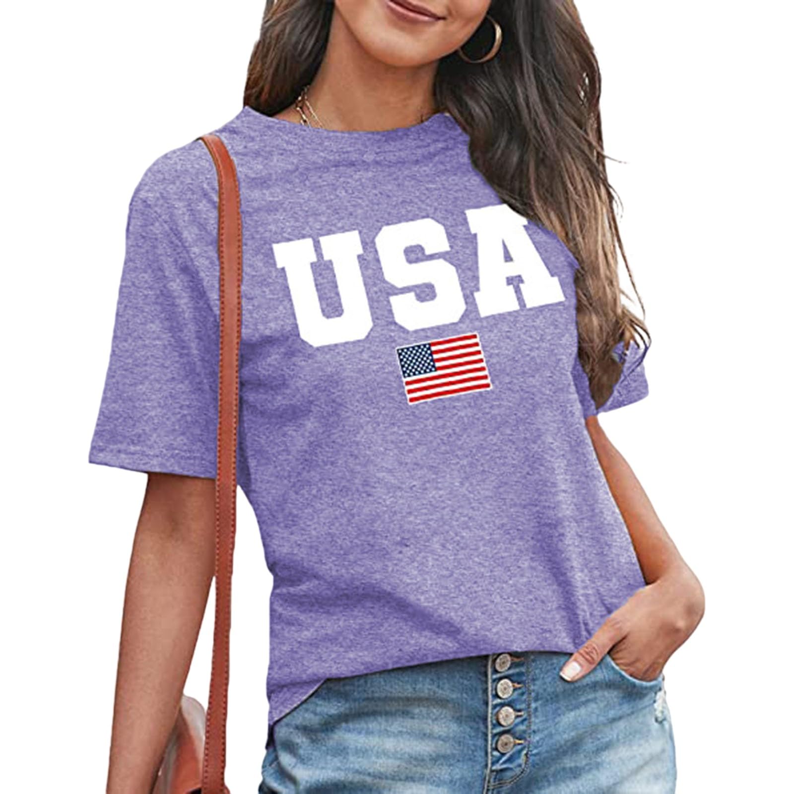 4th of July Shirts for Women - Patriotic USA Letter Print Short Sleeve Tops | American Flag Shirts for Memorial Day & Independence Day | Perfect for Holiday Parties, BBQ Gatherings & Festive Celebrations
