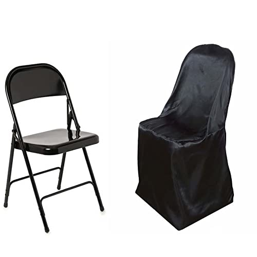 50 Pack Black Satin Folding Chair Covers - Elegant Party Wedding Chair Slipcovers for Reception, Banquet, Ceremony & Dining Decorations - Wrinkle Resistant & Washable Fabric for Indoor/Outdoor Events