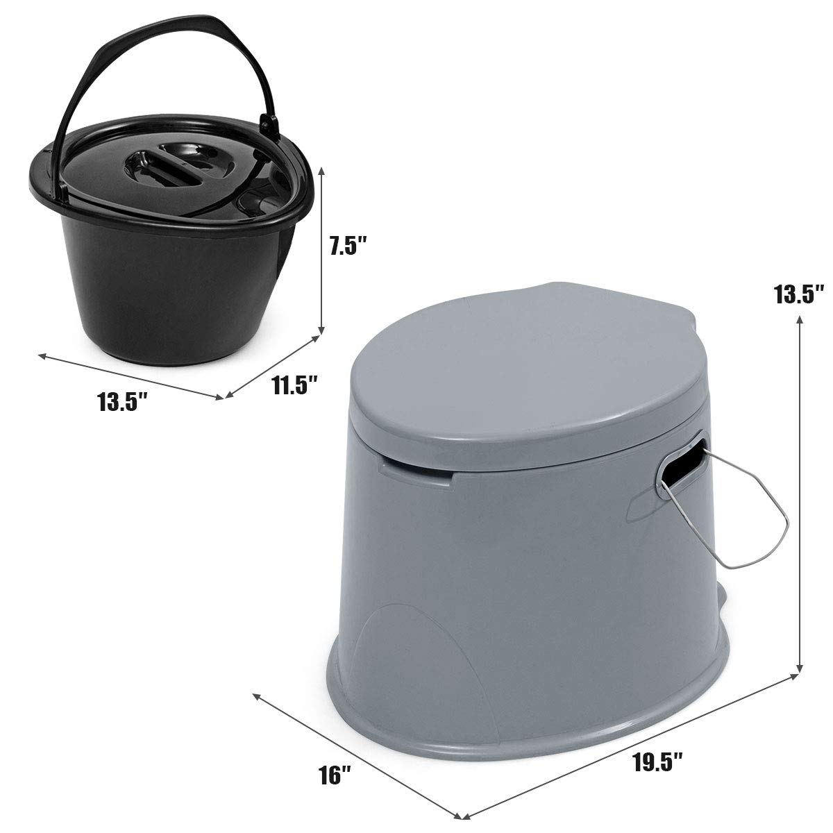 Portable Travel Toilet with Detachable Inner Bucket & Toilet Paper Holder - Lightweight Outdoor Camping Toilet for RV, Boating, Hiking & Emergency Use - Compact Indoor/Outdoor Commode (Gray) - Perfect for Camping Trips, Road Trips, Boating Adventures & Emergency Preparedness