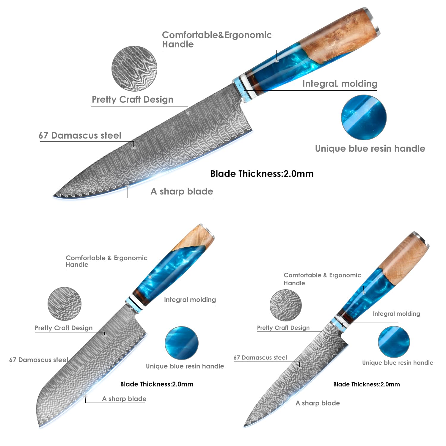 Premium 3-Piece Japanese Damascus Steel Chef Knife Set - VG10 Santoku, Chef & Paring Knives with Gift Box - Perfect for Professional Cooking, Home Kitchens & Gourmet Gifts
