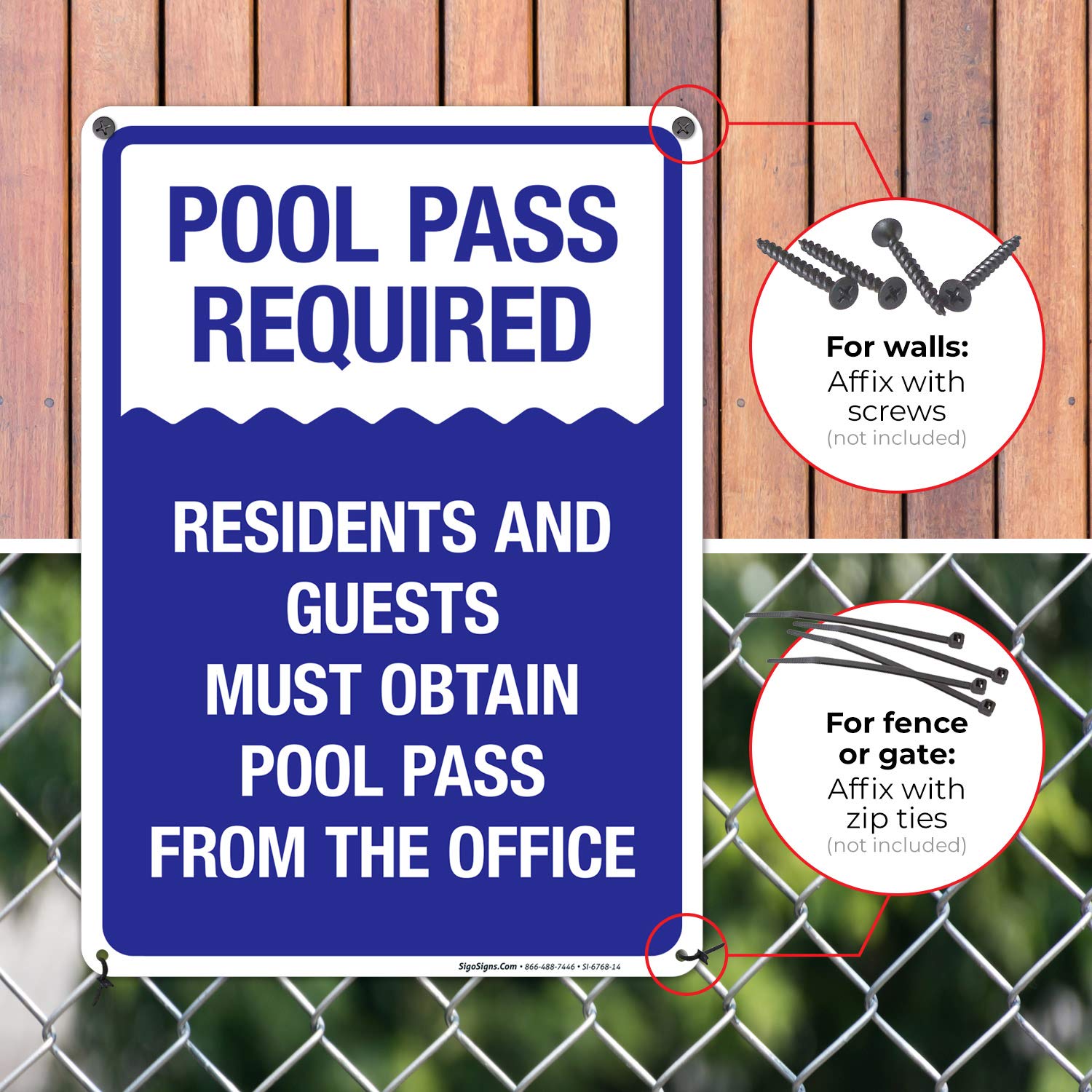 Pool Pass Required Sign - 10x14 Inches, Rust-Free .040 Aluminum, Fade Resistant - Ideal for Community Pools, Gyms, Resorts & Water Parks - Made in USA