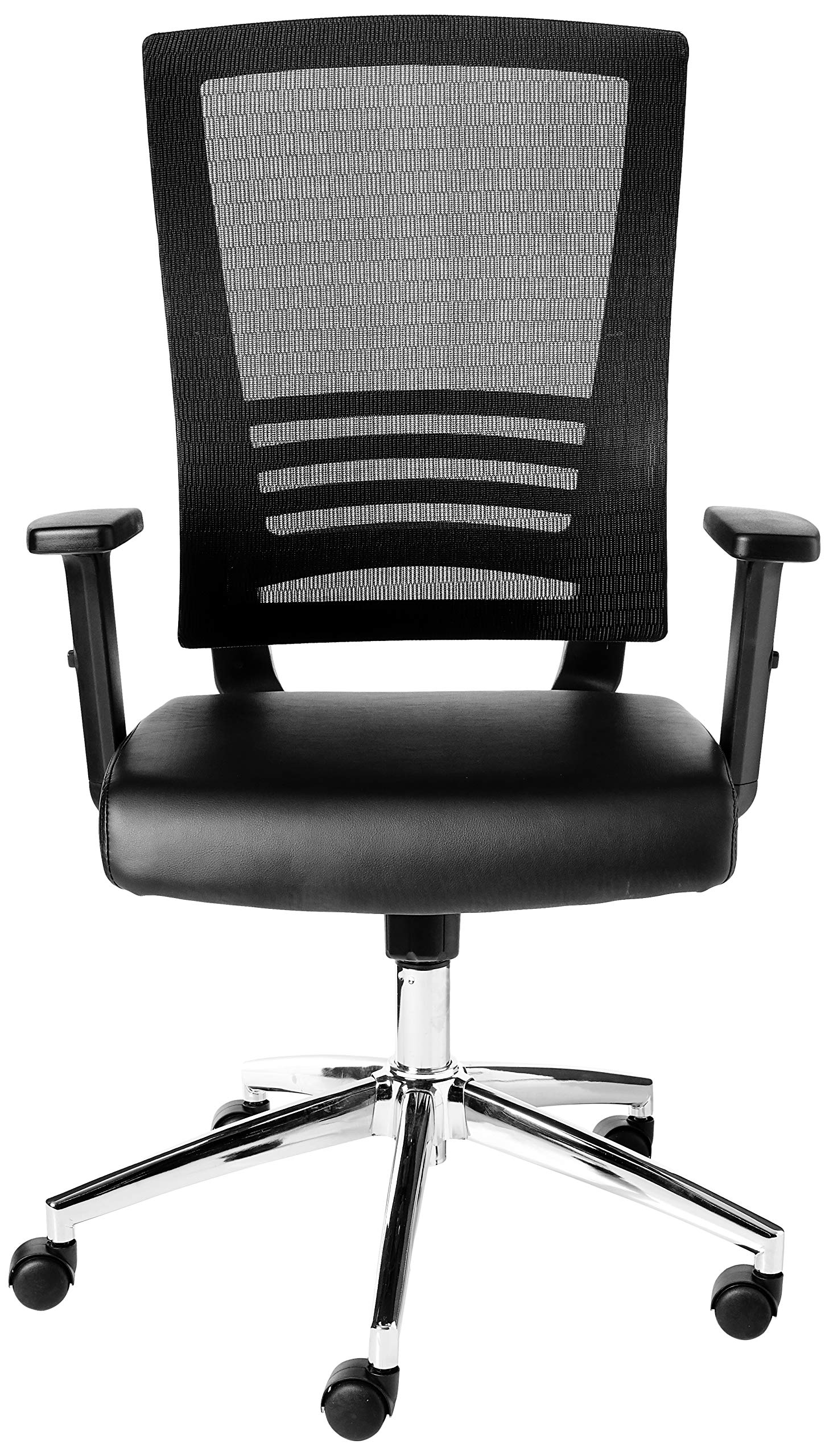 Office Star Ergonomic Mesh Back Office Chair with 2-to-1 Synchro Tilt Control, Adjustable Padded Arms & Chrome Frame - Black Bonded Leather for Home Office & Workspace Comfort