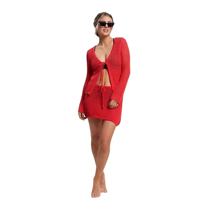 Rusty Amalfi Knit Skirt in Red - Women's Boho Chic Midi Skirt for Beach Vacation & Summer Outfits