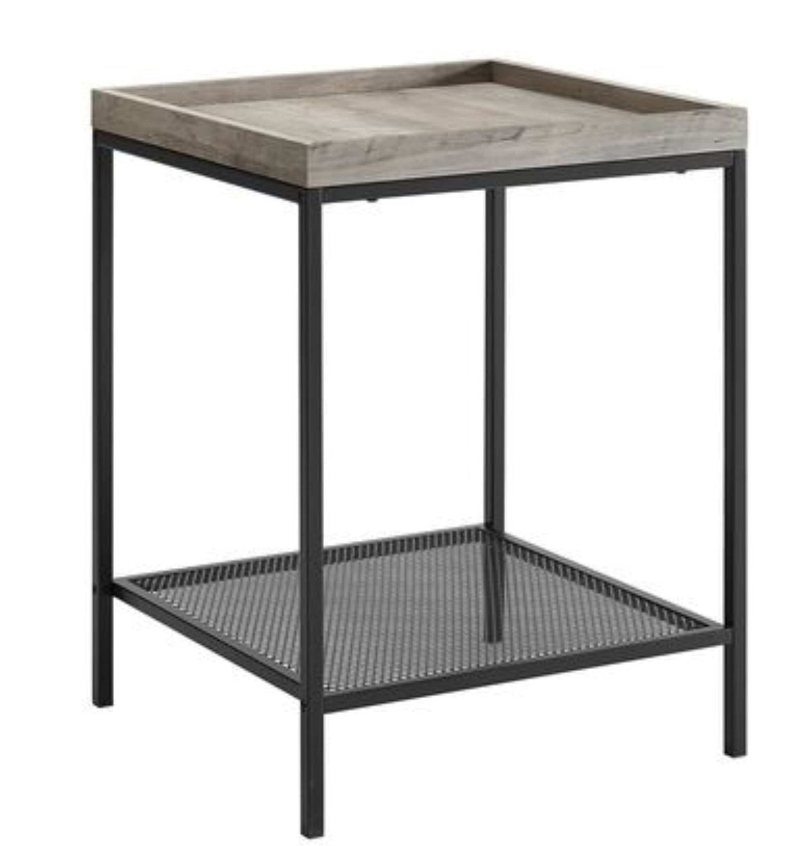 Modern Grey Wash 2-Tier Side Table with Black Frame - Urban Style Accent Table for Living Room, Bedroom, or Office