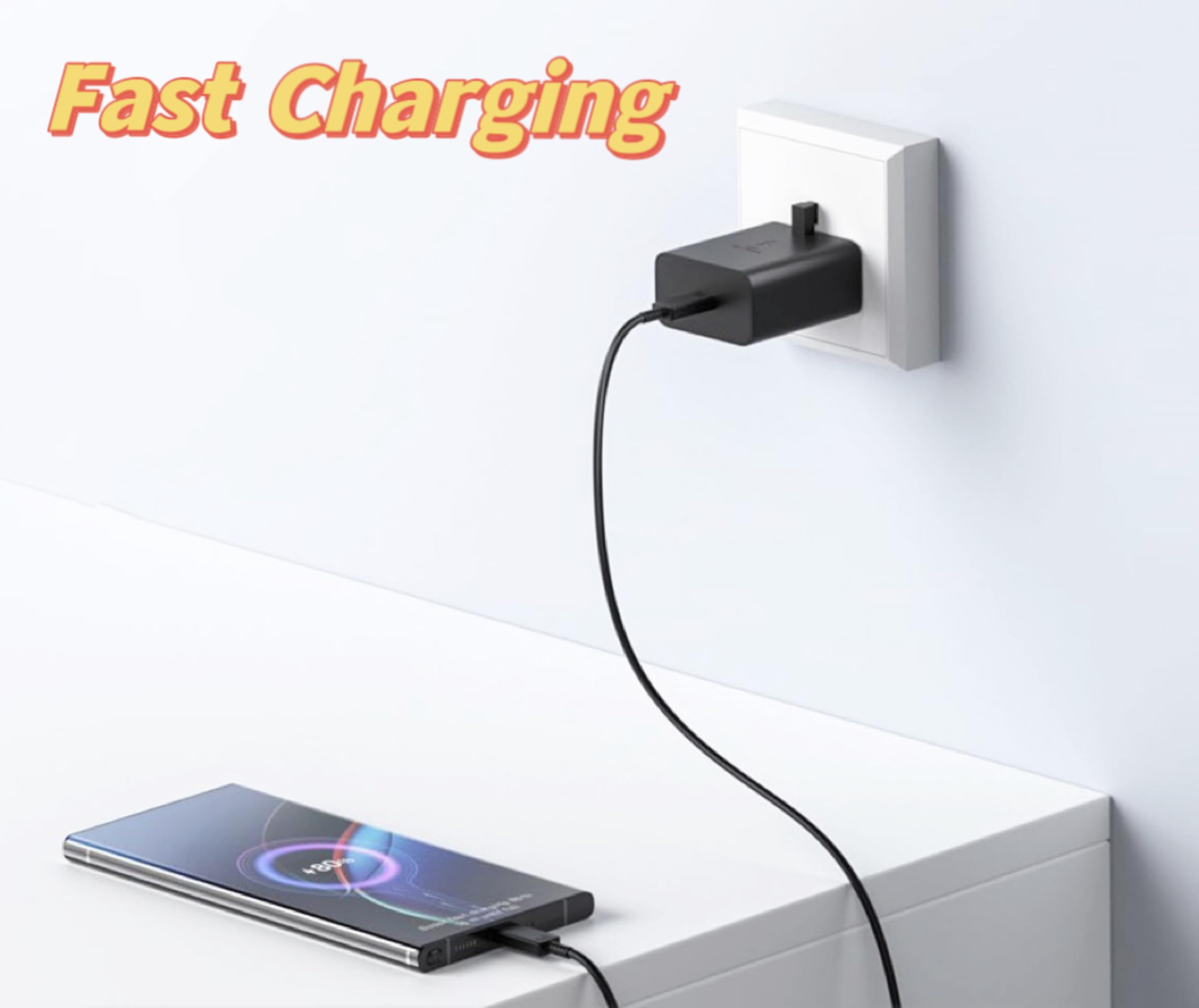 45W Fast USB-C Charger with Type C Cable & UK Adapter - Compatible with Samsung Galaxy S23/S22/S21/S20/S10, Google Pixel, Huawei & Tablets - Perfect for Travel, Home & Office Charging