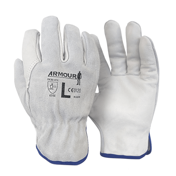 Armour Leather Work Gloves - Heavy Duty Rigger & Driver Gloves, 6 Pairs Multipack - Perfect for Construction, Automotive & Outdoor Activities