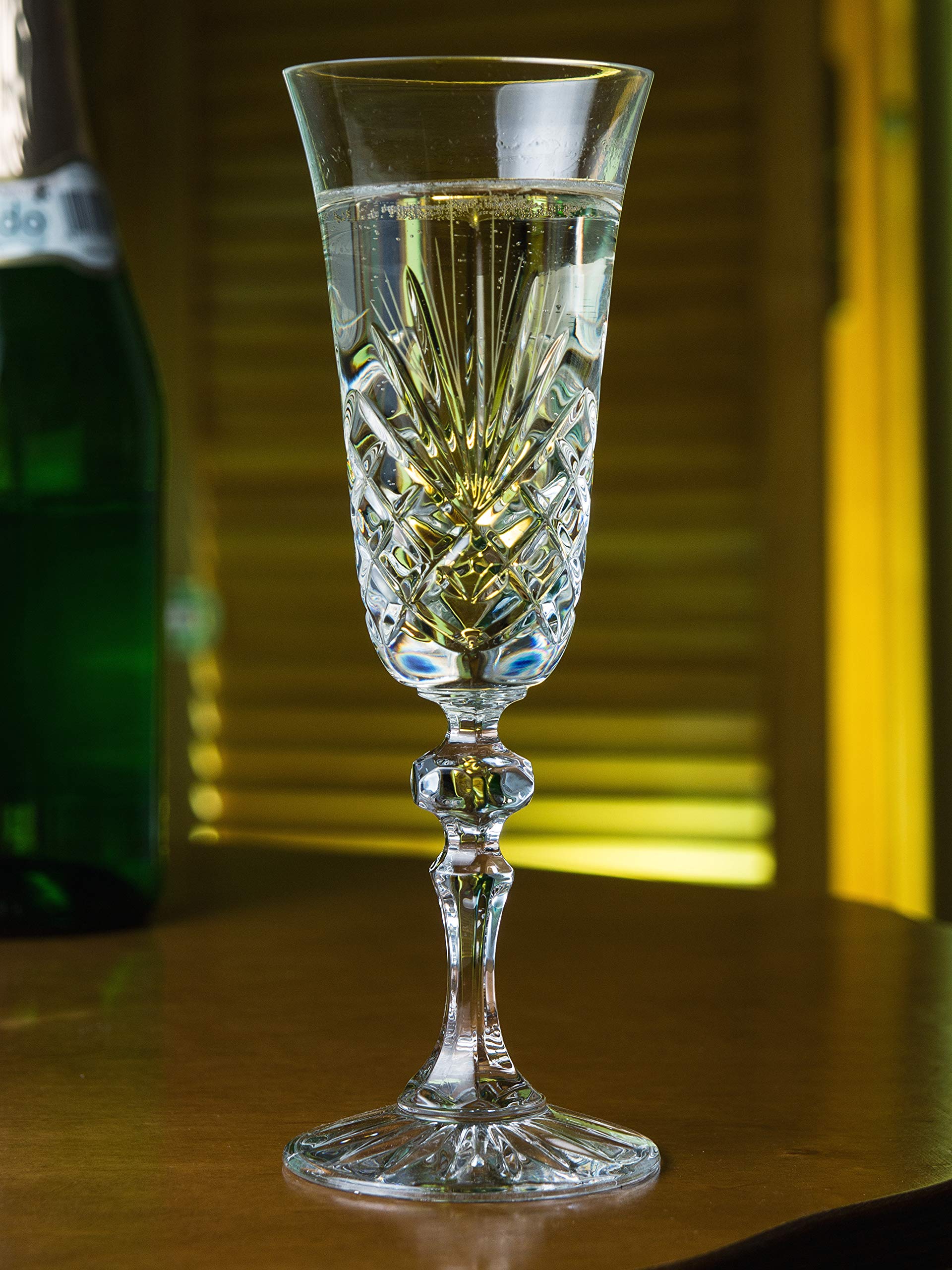 Barski 6-Piece Cut Crystal Champagne Flute Set - 5 oz Elegant Wedding Toasting Glasses for Bride & Groom - European Made Stemware for Anniversaries, Receptions & Celebrations