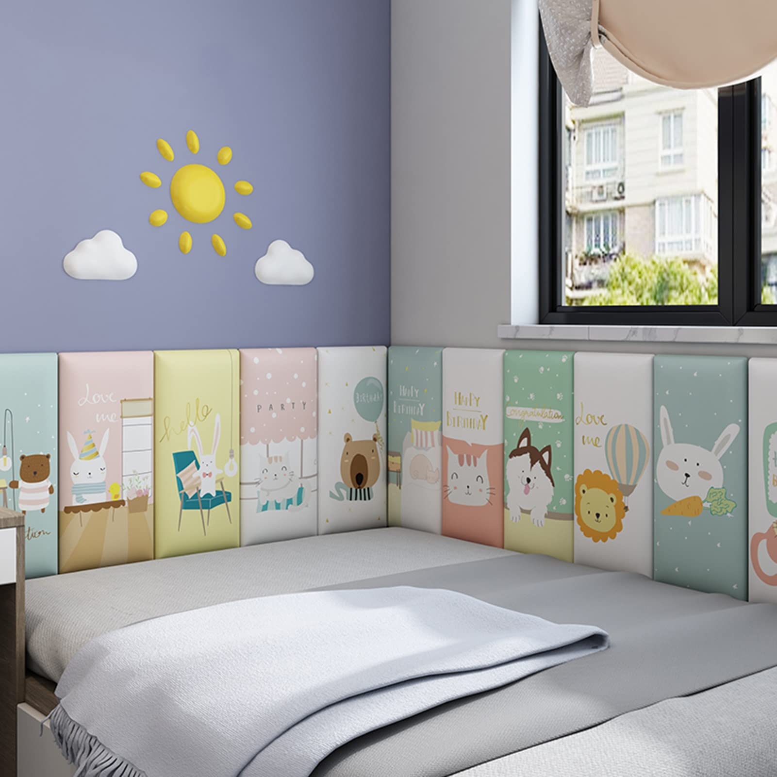 3D Decorative Wall Stickers for Kids - Anti-Collision, Self-Adhesive, Waterproof PU Wall Panels | Soft, Thickened Nursery Room Decor (4-Piece Set, Style1) - Perfect for Baby Rooms, Playrooms & Kids' Bedrooms