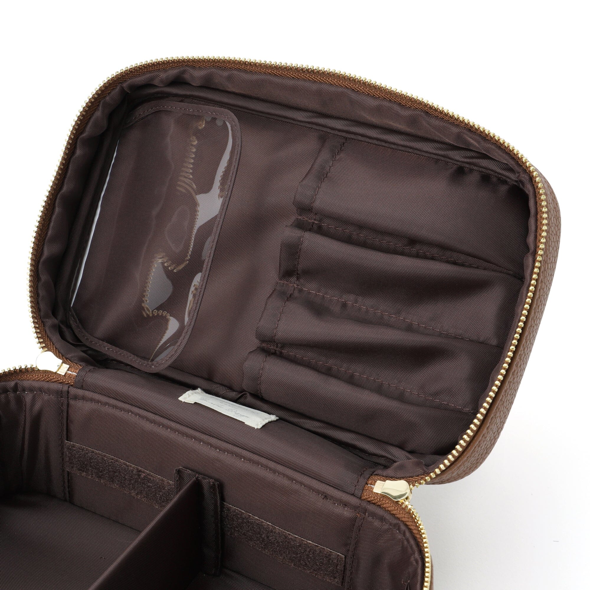Bicolor Vanity Pouch for Women - Stylish Brown Makeup Bag with Dual Compartments | Perfect for Travel, Gym & Everyday Essentials Organization