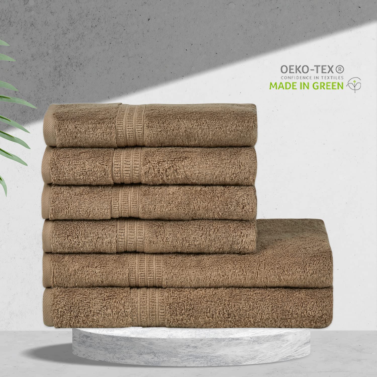 HOMELOVER 6-Piece Organic Cotton Towel Set - 2 Bath Towels & 4 Hand Towels - 500 GSM Luxury Hotel & Spa Quality - Super Soft, Quick-Drying, Highly Absorbent Bathroom Essentials (Cone Brown) - Perfect for Home, Guest Bathroom, and Spa Relaxation