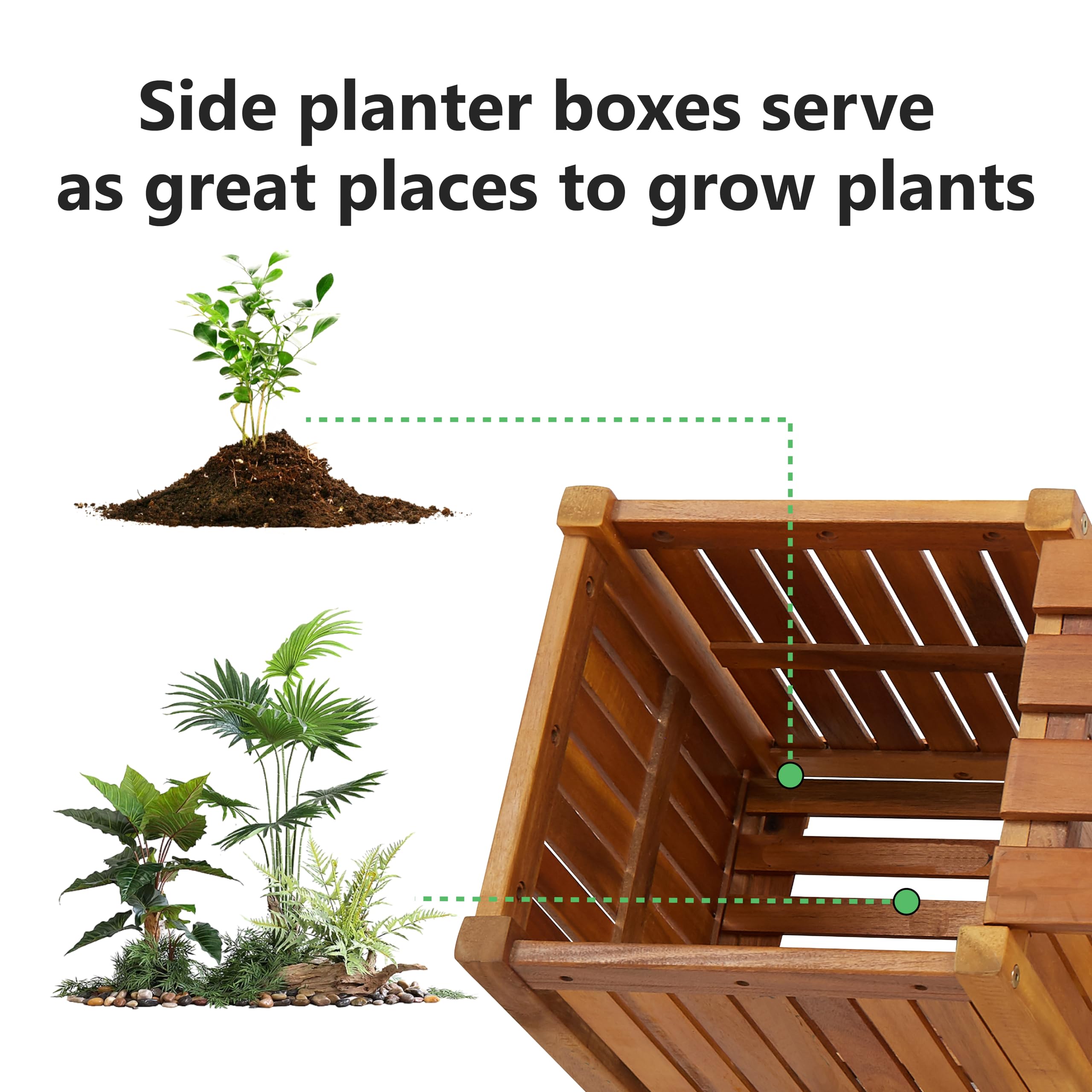vidaXL Solid Acacia Wood Garden Bench with Integrated Planters - 59