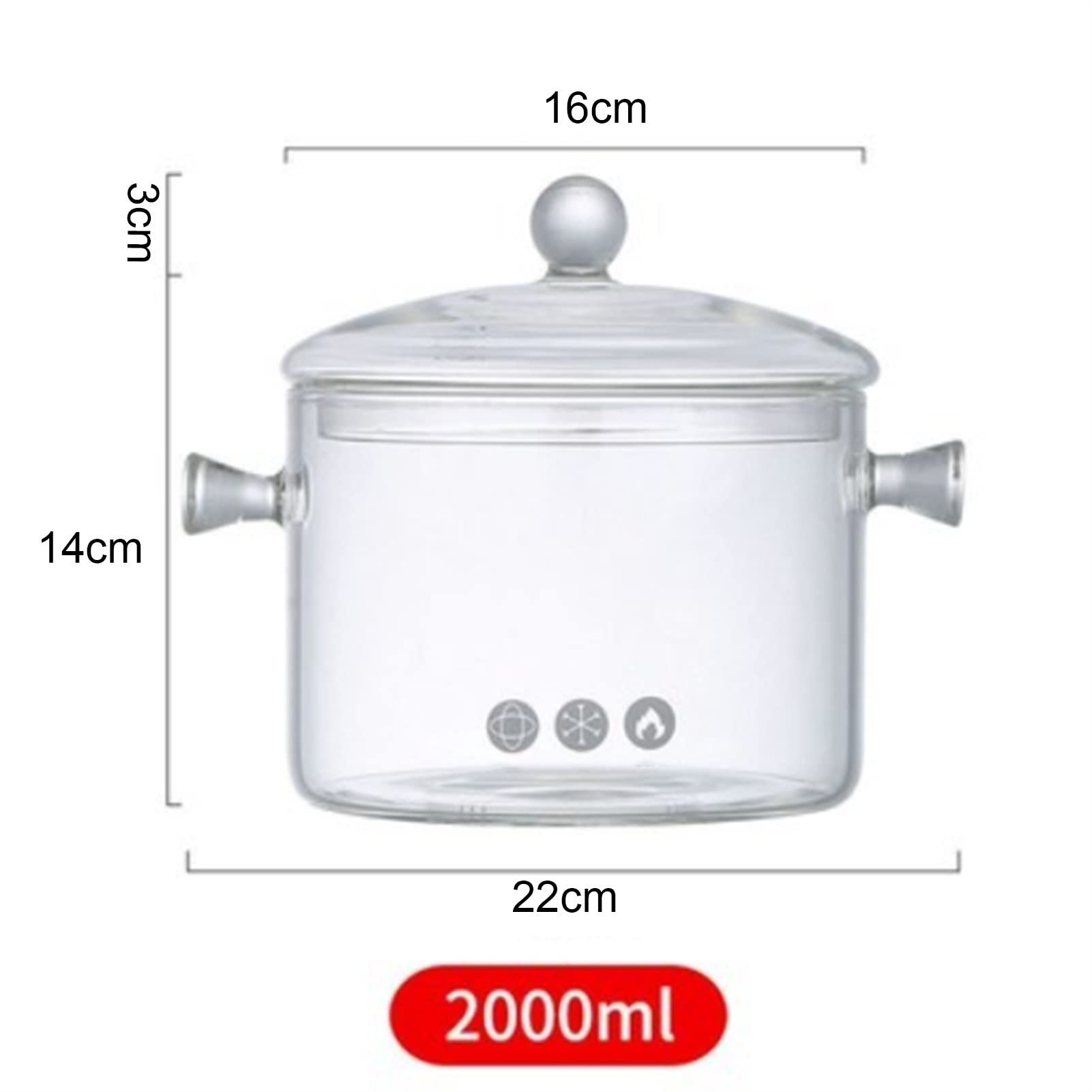 Premium Clear Glass Saucepan with Lid - 2000ml Large Capacity Heat-Resistant Soup Pot for Cooking, Braising & Milk Heating - Ideal for Home Kitchen, Stovetop & Oven Use