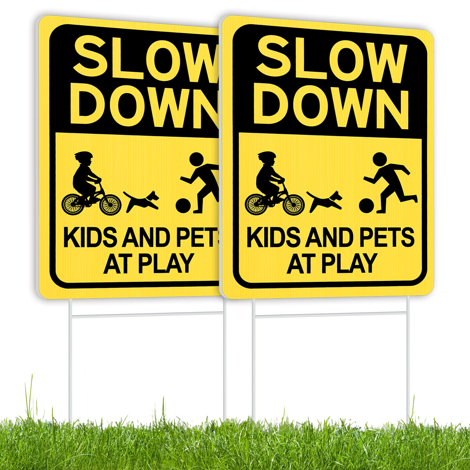 Slow Down Sign With Metal Stake 2-Pack - 16