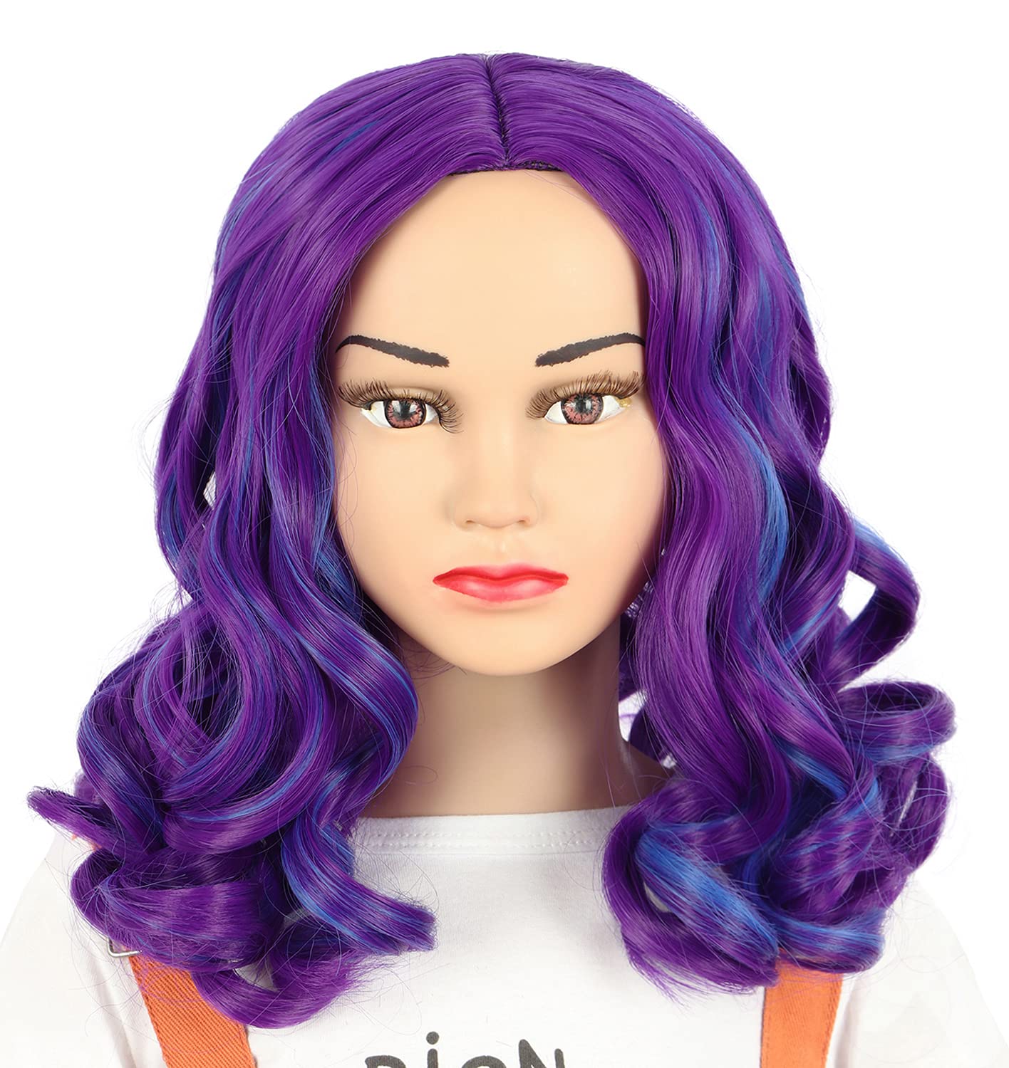 Yuehong Long Wavy Mixed Purple Red Anime Cosplay Wig for Girls - Perfect for Halloween, Cosplay Events, and Themed Parties