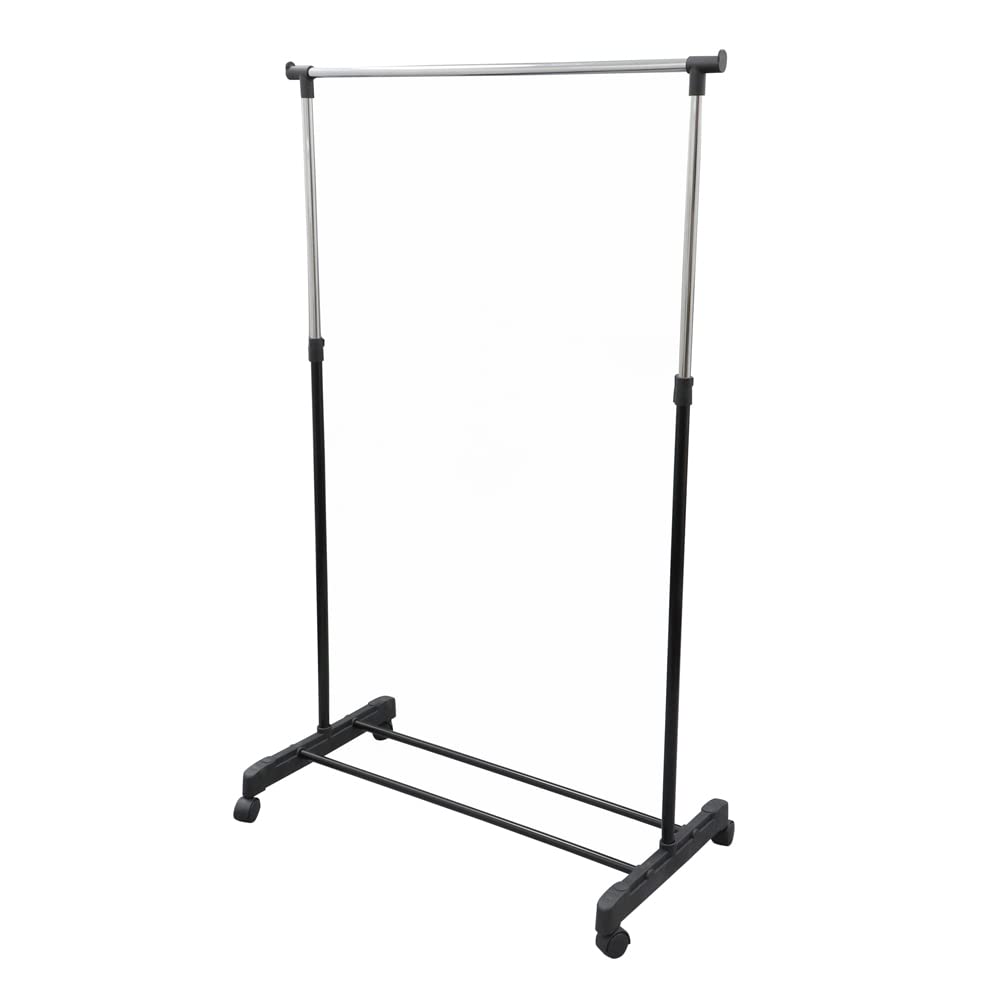 Adjustable Garment Rack with Wheels - Heavy Duty Metal Clothing Rail Organizer for Closet, Laundry Room & Retail Store - Black (Model 11-021)