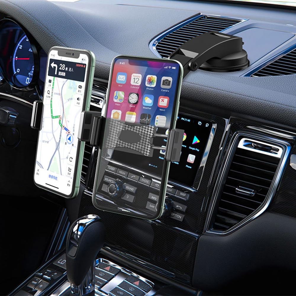 Dual Car Phone Mount - Adjustable Dashboard Phone Holder for 2 Smartphones (3.5-6.8 Inch) | Perfect for Uber Drivers, Road Trips & GPS Navigation