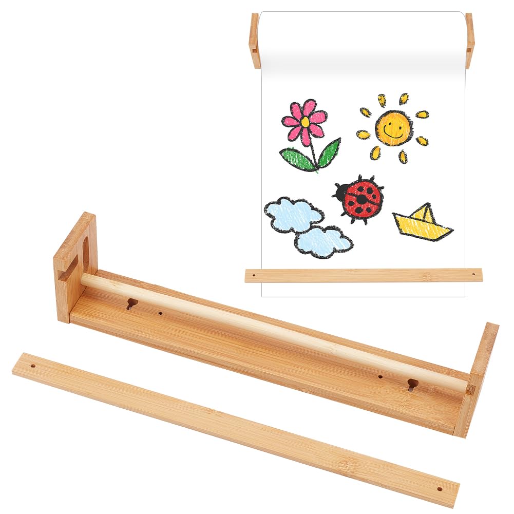 OLYCRAFT 12-Inch Wall Mount Kraft Paper Roll Holder - Wooden Easel Paper Roll Dispenser for Kitchen, DIY, Office & Grocery - Perfect for Art Projects, Note Taking & Food Wrapping