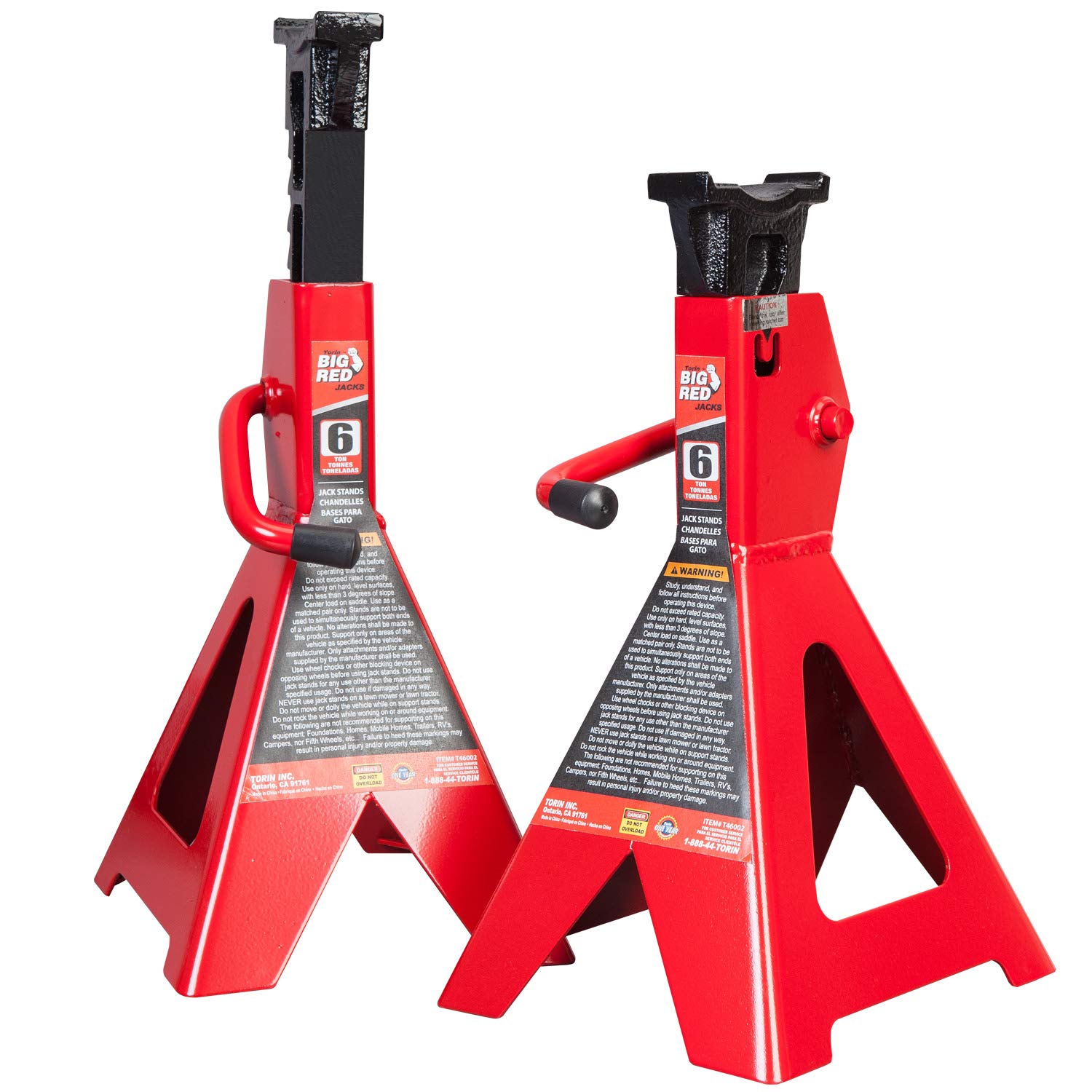 Torin T46202 6 Ton (12,000 lb) Capacity Steel Jack Stands - Heavy Duty Red Car Jack Stands for Vehicle Support, Auto Repair & Maintenance - 1 Pair
