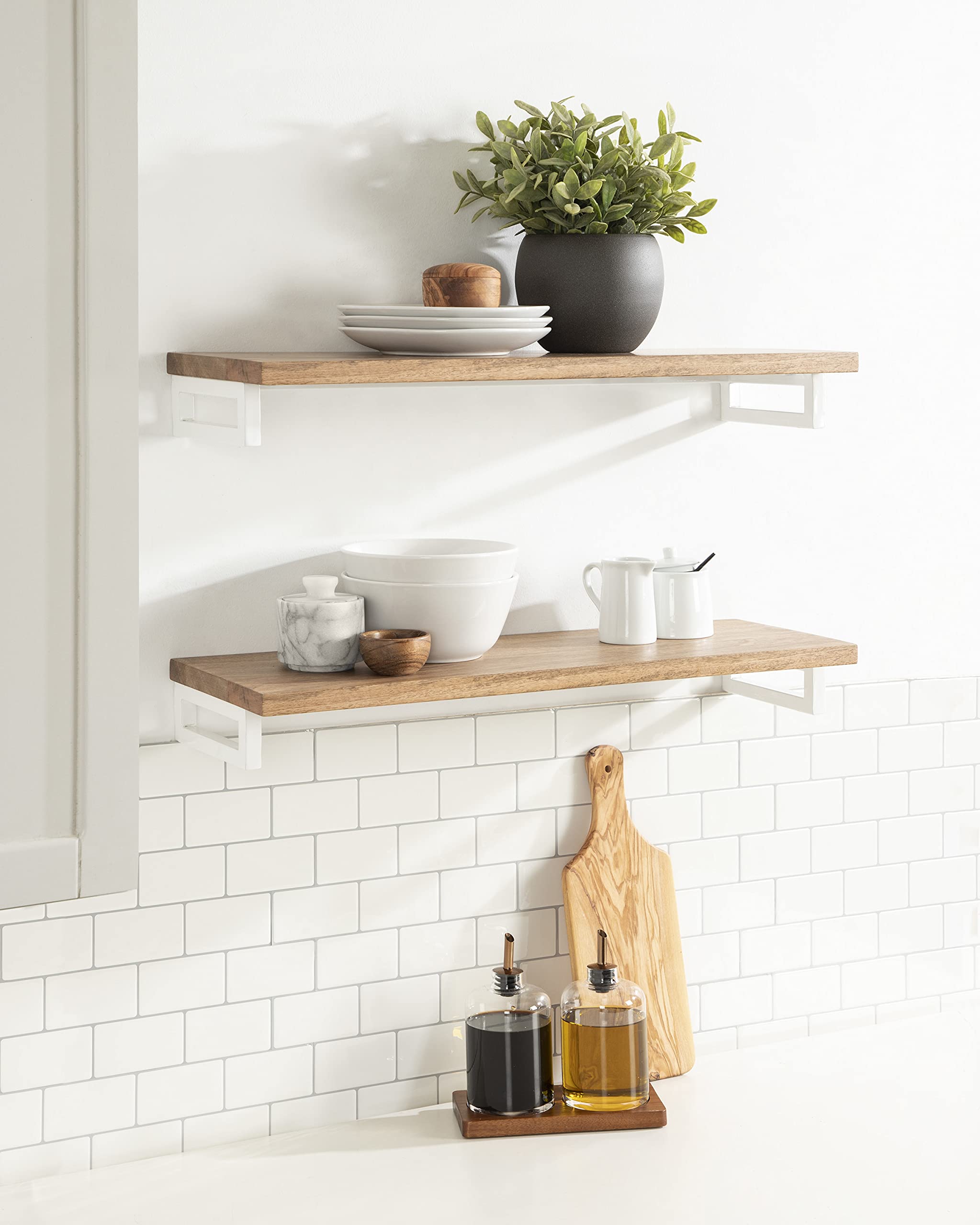 Kate and Laurel Lankford 24 Inch Modern Wood Wall Shelf - Natural Wood & White Floating Shelf for Home Decor, Storage & Display - Perfect for Living Room, Bedroom & Office Organization