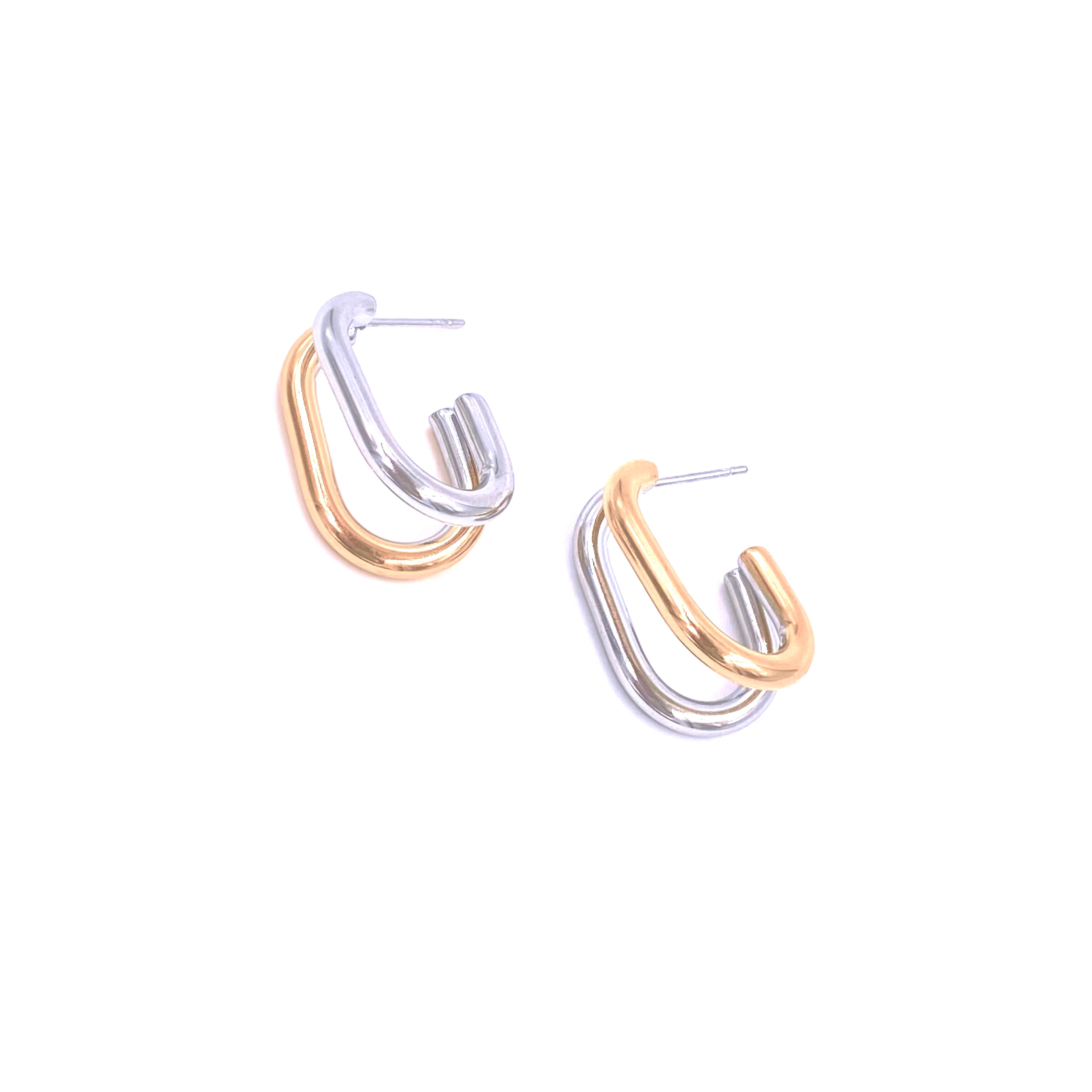Ashley Gold Stainless Steel Gold Plated Mixed Metal Split Hoop Earrings for Women - Trendy Fashion Jewelry Gift for Party, Wedding & Everyday Wear