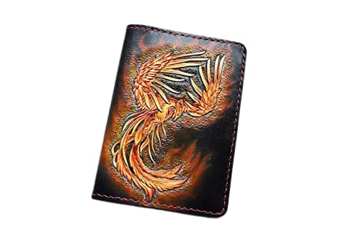 Handmade 3D Genuine Leather Passport Holder - Custom Travel Wallet with Phoenix Carving & Hand-Painted Design | Perfect for International Trips, Luxury Gifts & Business Travel Accessories