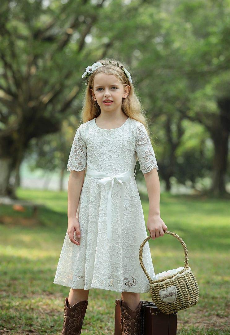Vintage Lace Flower Girl Dress - Elegant White Princess Party Gown for Weddings, Baptisms & Special Occasions