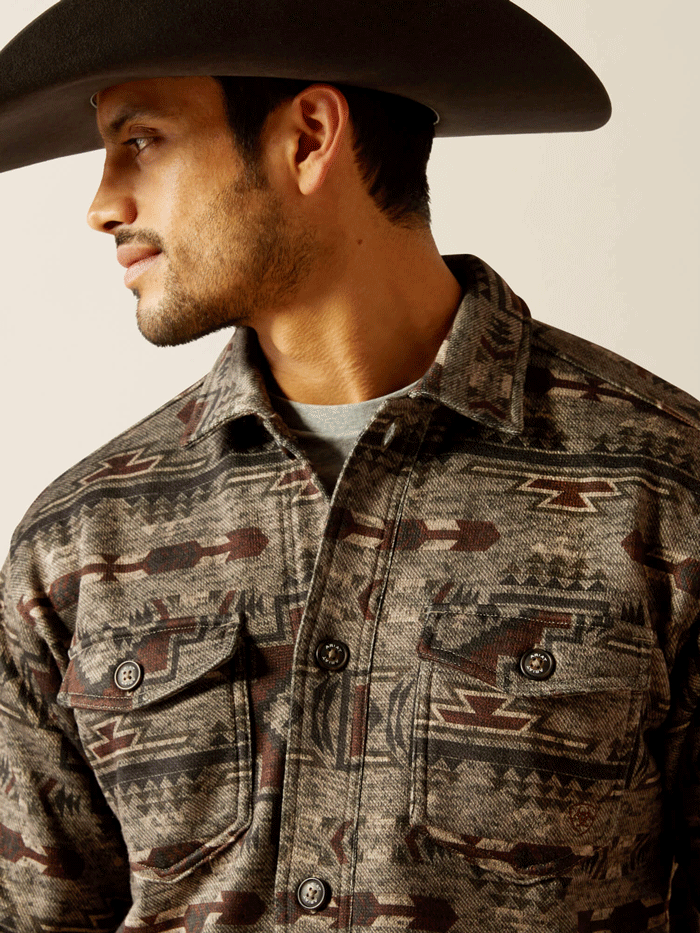 Ariat Men's Caldwell Printed Shirt Jacket - Brindle Western Style for Casual Wear & Outdoor Activities