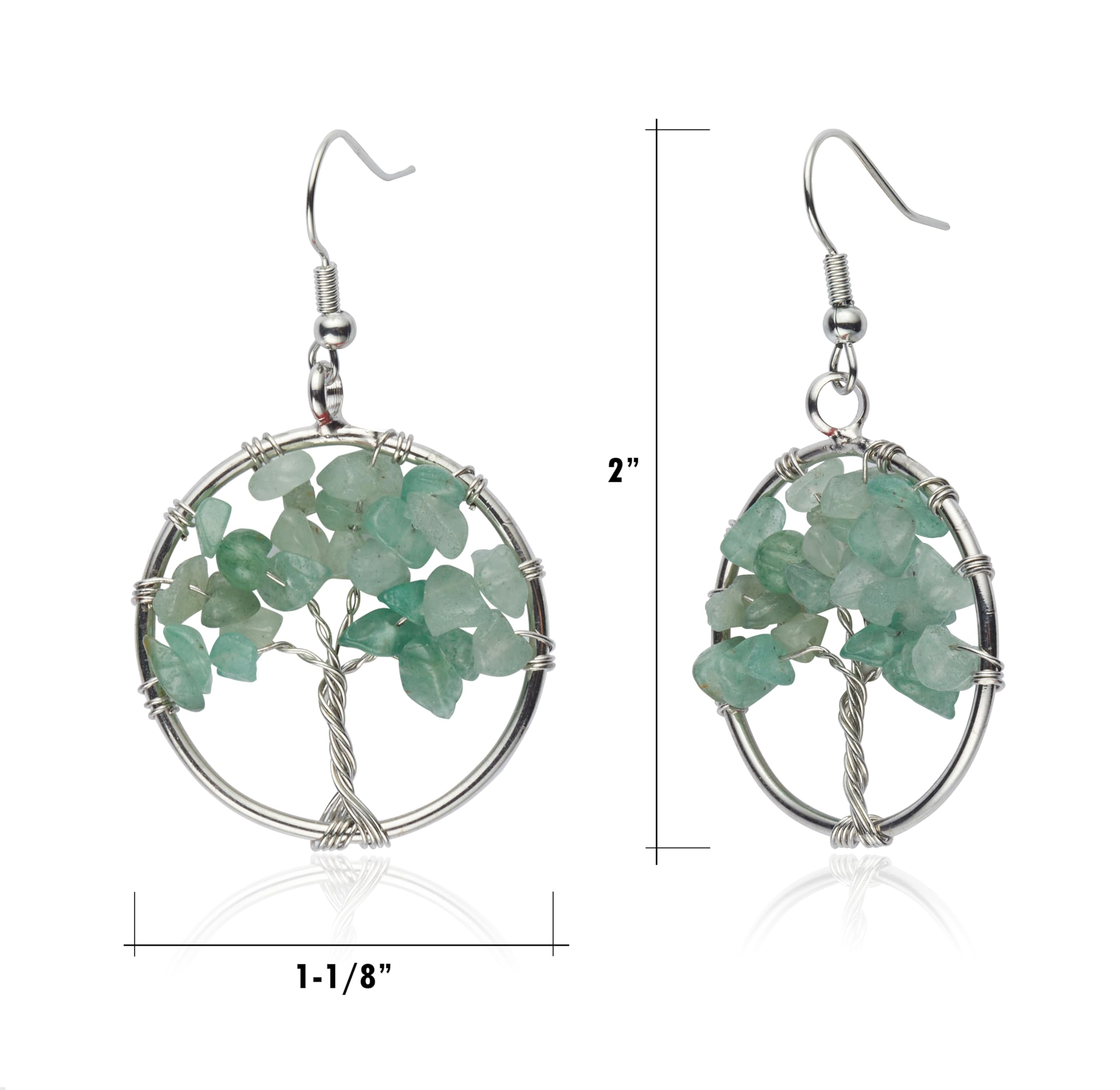 Tree of Life Hoop Earrings - Green Jade Dangle Drop Earrings for Women | Graduation Gift, Teacher Appreciation, Back to School Present | Boho Jewelry for Everyday Wear & Special Occasions