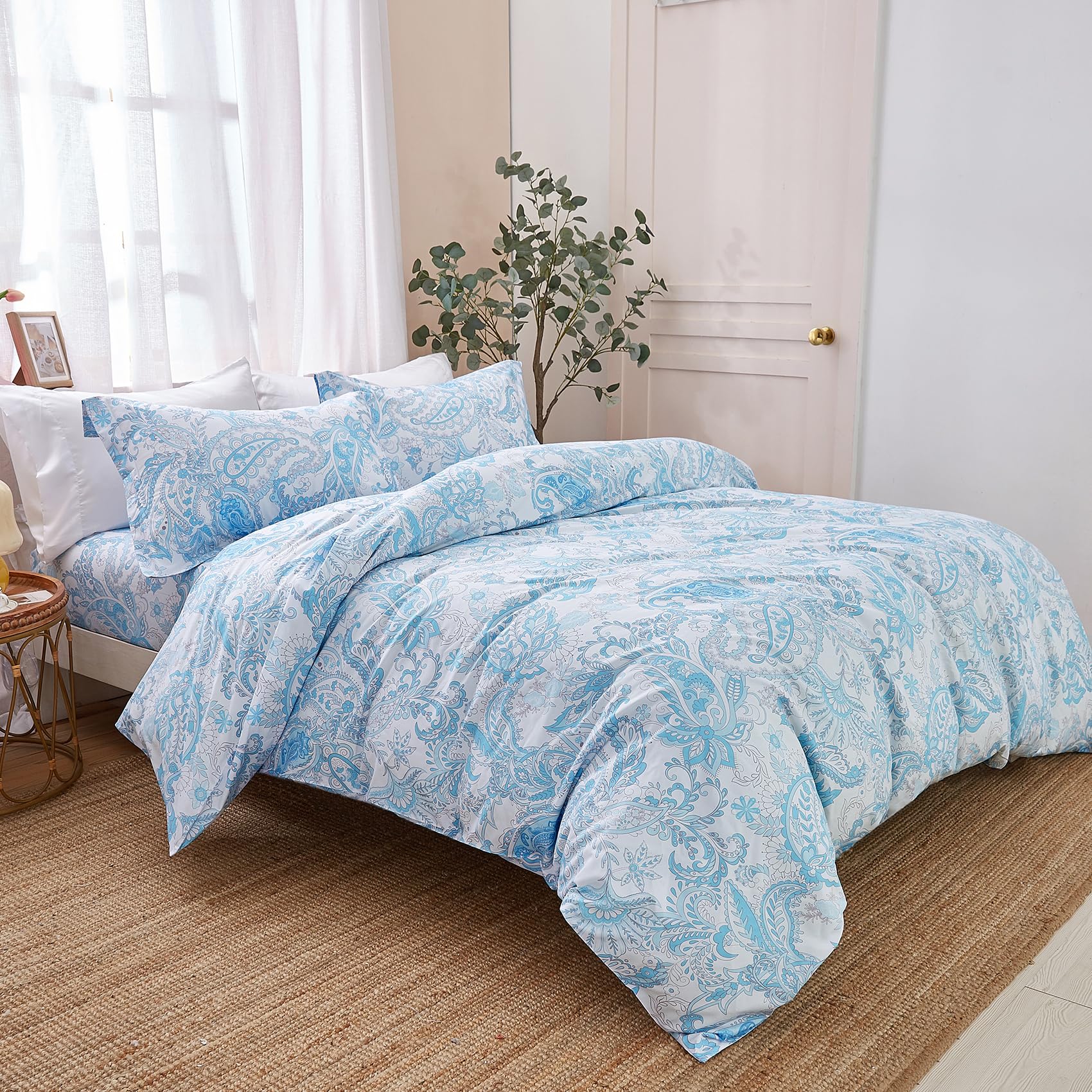 JSD Blue Paisley Duvet Cover Set King Size - 3 Piece Soft Printed Microfiber Comforter Cover with Zipper Closure | Luxury Bedding for Master Bedroom, Guest Room & Dorm Decor
