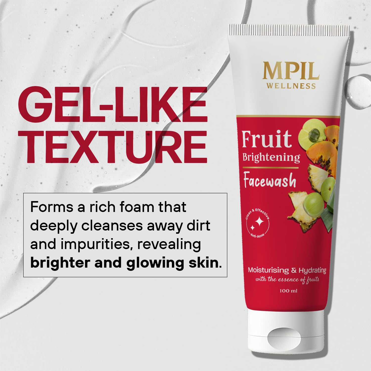 Organic Papaya & Pineapple Brightening Face Wash | Ayurvedic Gel Cleanser for Glowing Skin | Aloe Vera Hydrating & Moisturizing | Gentle Cleansing for Men & Women | 100ml | Perfect for Daily Skincare & Post-Workout Refresh