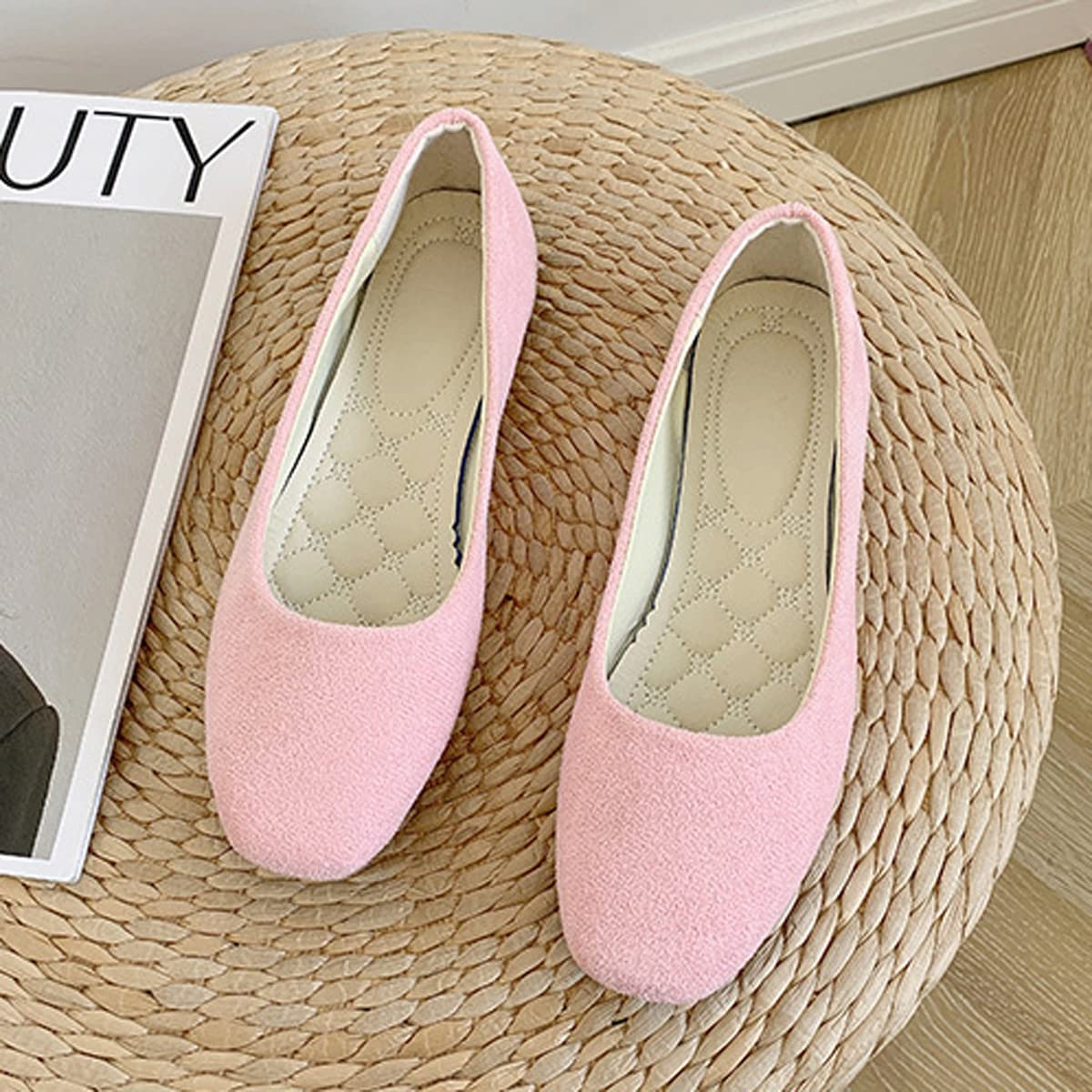 BOLOMEE Women's Faux Suede Summer Casual Dress Flats - Comfortable Outdoor Walking Shoes for Women, Light Pink Size 10 US | Perfect for Beach, Vacation, and Everyday Wear