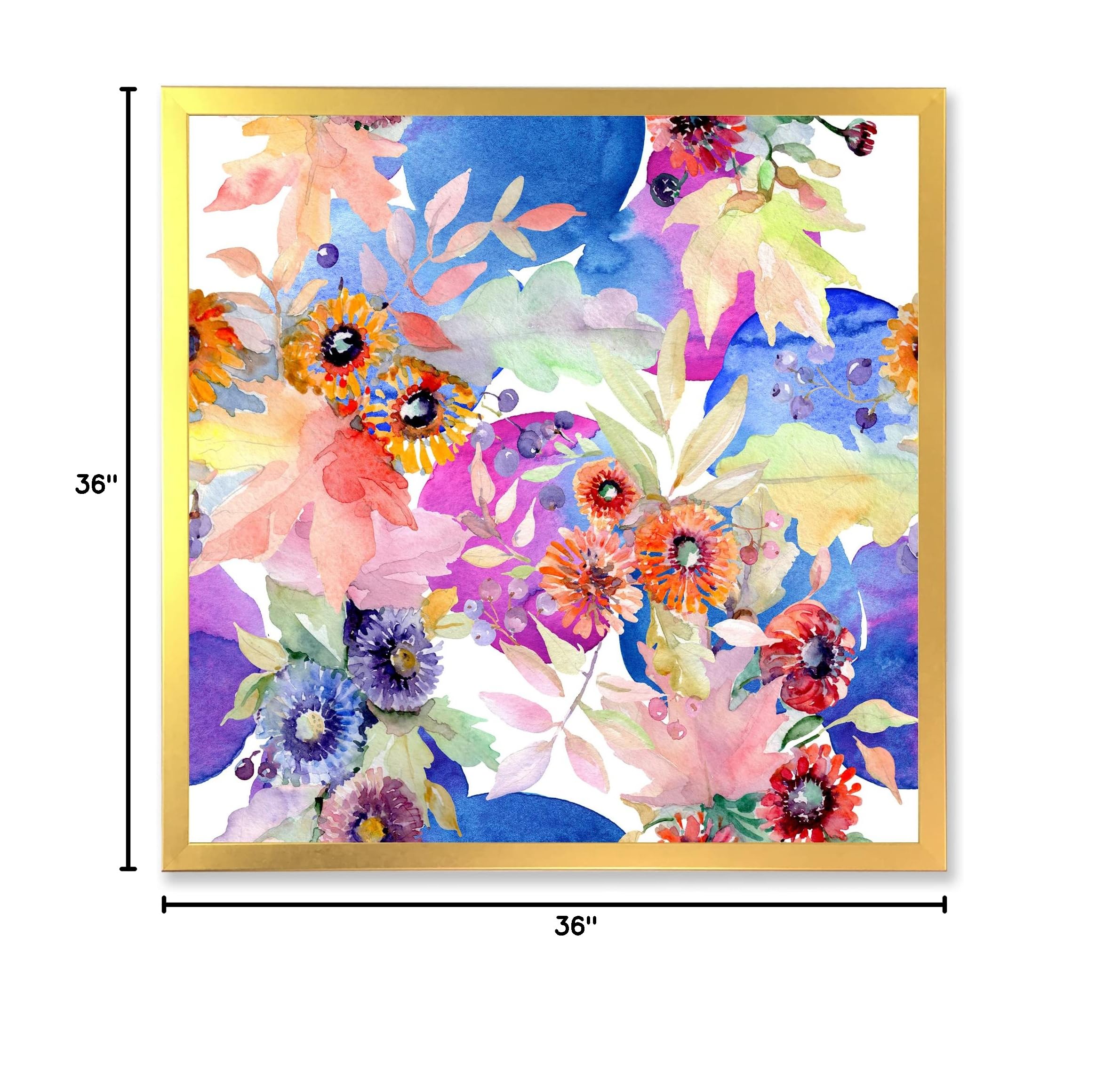 DesignQ Vibrant Wild Spring Leaves & Wildflowers IV Modern Framed Wall Art - Perfect for Living Room, Bedroom & Office Decor