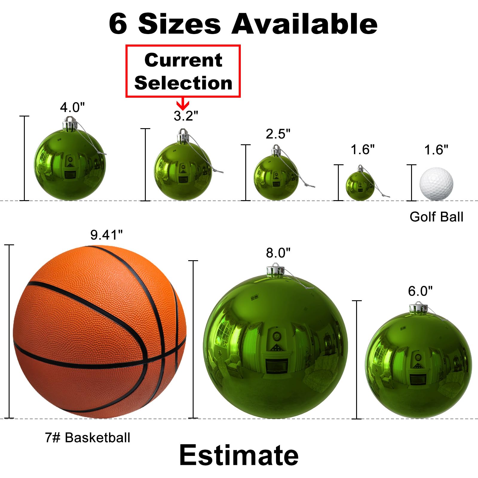 3.2 Inch Lime Green Shatterproof Christmas Ornaments - Set of 10 Large Hanging Balls for Tree Decorations, Holiday Party, Birthday & Wedding Decor - Perfect for Christmas, Halloween, Festive Home & Office Decoration