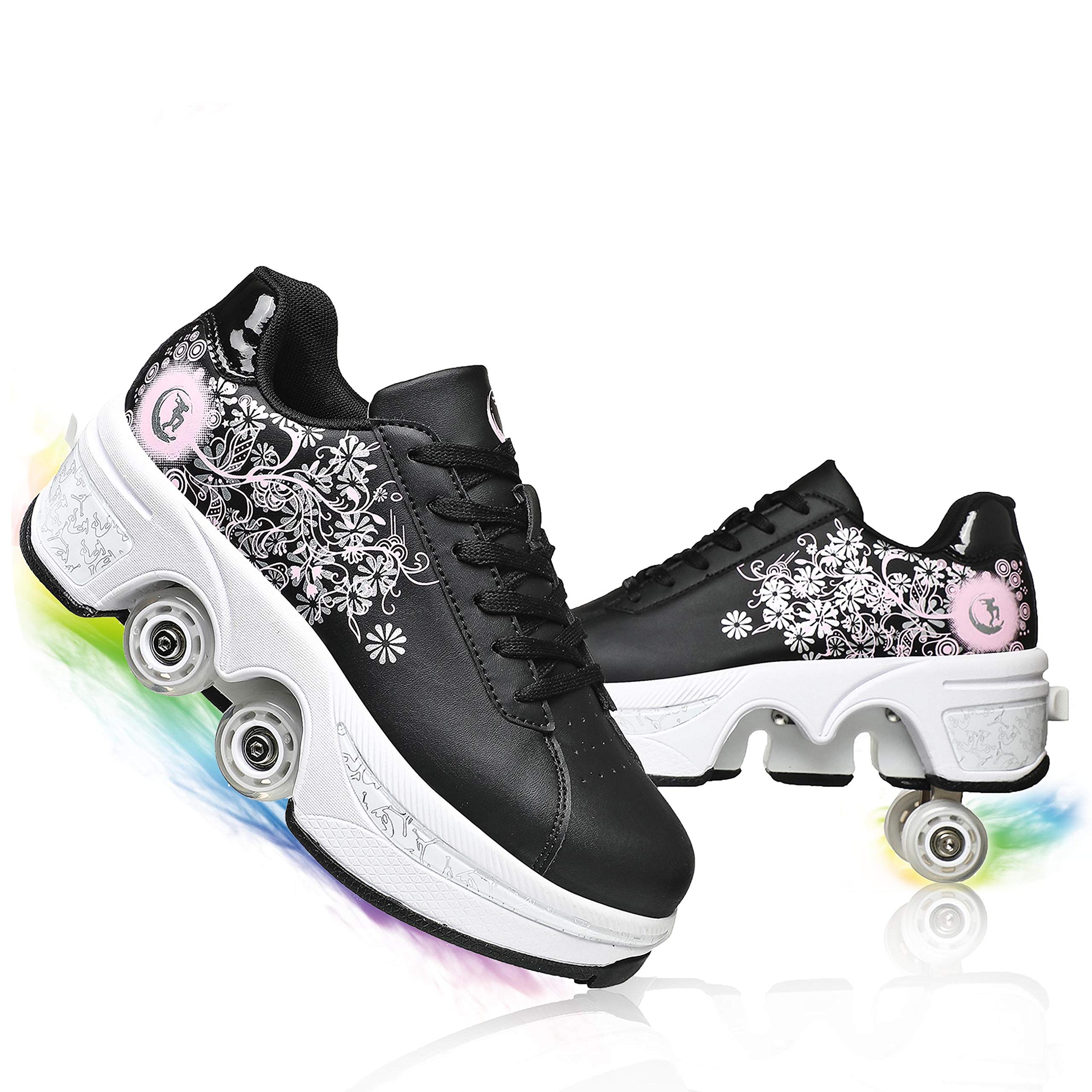Women's Adjustable 4-Wheel Retractable Roller Skates - Multi-Function Double Row Outdoor Sports Shoes for Walking, Jogging & Fitness | Perfect for Park Trails, Skate Rinks & Urban Commuting