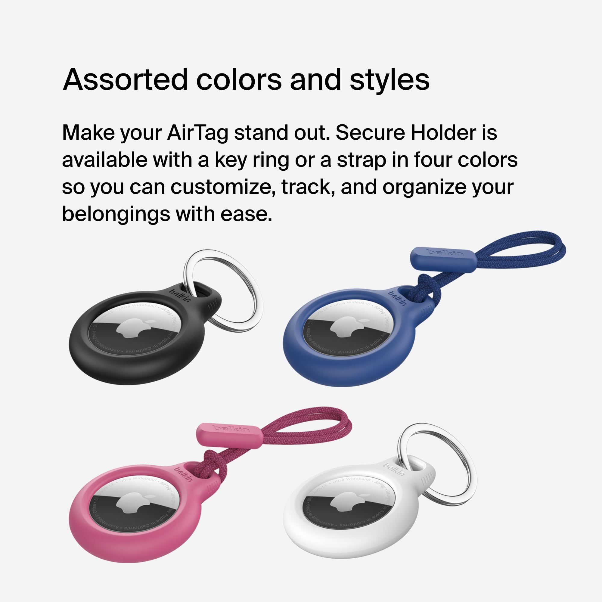Belkin Apple AirTag Holder with Key Ring - Durable Scratch-Resistant Case, Open Face & Raised Edges - Protective AirTag Keychain for Keys, Pets, Luggage, Backpacks (2-Pack, Black) | Perfect for Travel, Daily Use & Pet Tracking