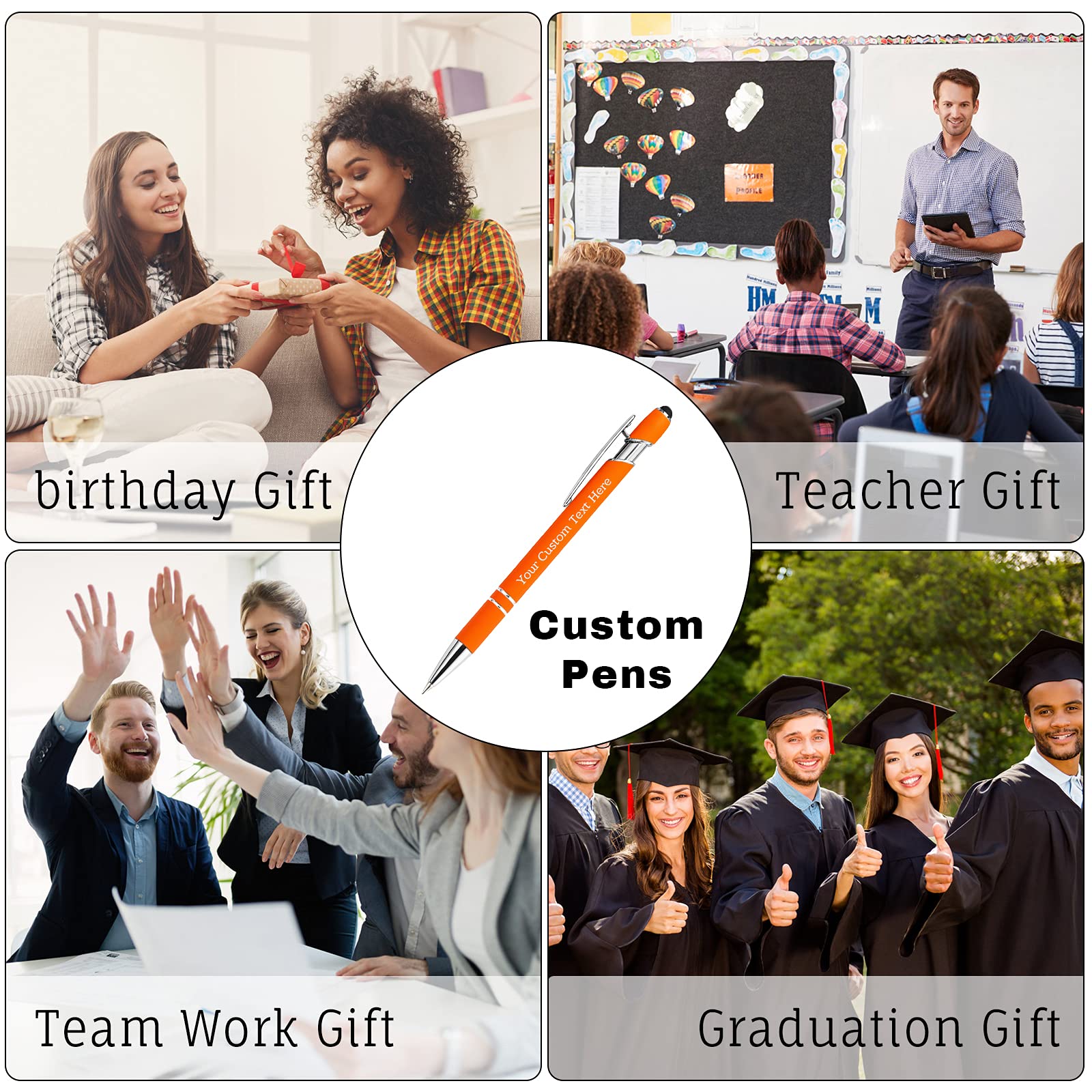 200 Pcs Personalized Custom Pens Bulk - Free Engraving with Name/Message - Custom Ballpoint Pens & Stylus for Business, Office, Graduation - Unique Gifts for Men & Women - Christmas, Birthday Presents (Orange) - Perfect for Corporate Events, Promotions & Party Favors
