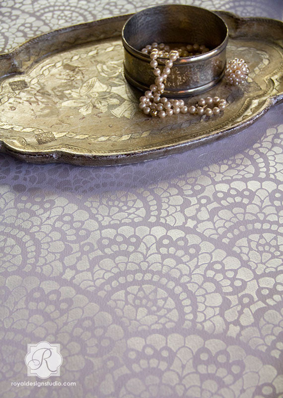 Spanish Lace Scallop Furniture Stencil - DIY Home Decor Stencils for Painting on Wood, Walls, Fabric - Perfect for Furniture Makeover, Wall Art, and Craft Projects