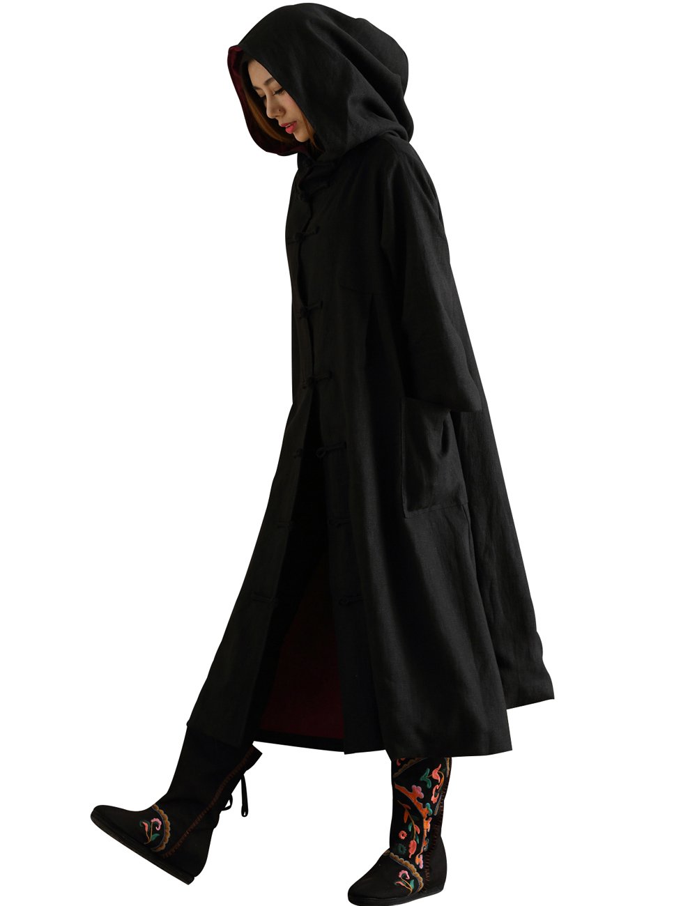 Women's Warm Hooded Witch Trench Coat - Waterproof Winter Long Coat for Halloween, Cosplay & Outdoor Activities