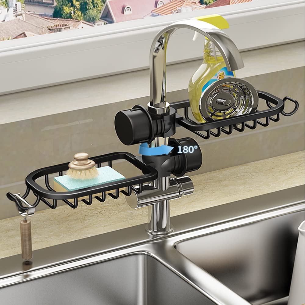 Aluminum Sink Caddy Organizer - Sponge & Soap Holder for Kitchen & Bathroom