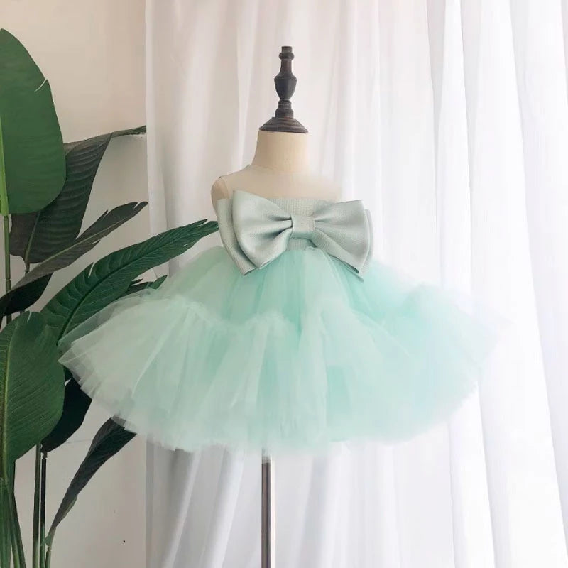 Mint Green Princess Round Tea Length Tulle Flower Girl Dress - Perfect for Weddings, Birthday Parties & Special Occasions