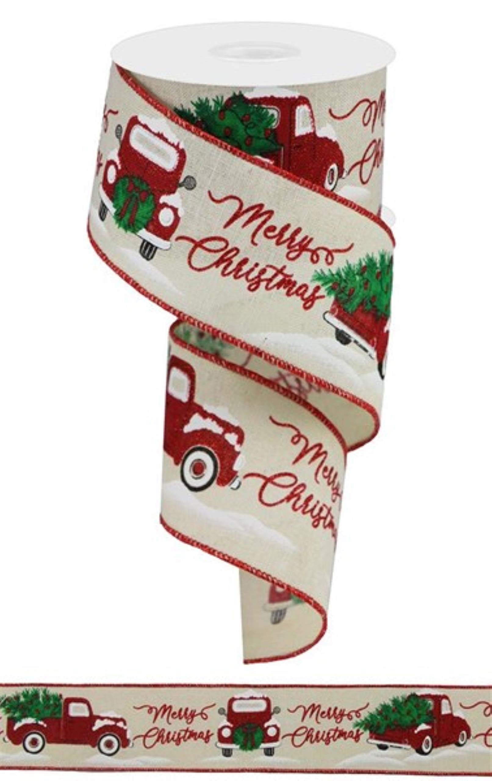 Christmas Truck Wired Ribbon for DIY Bows - 2.5